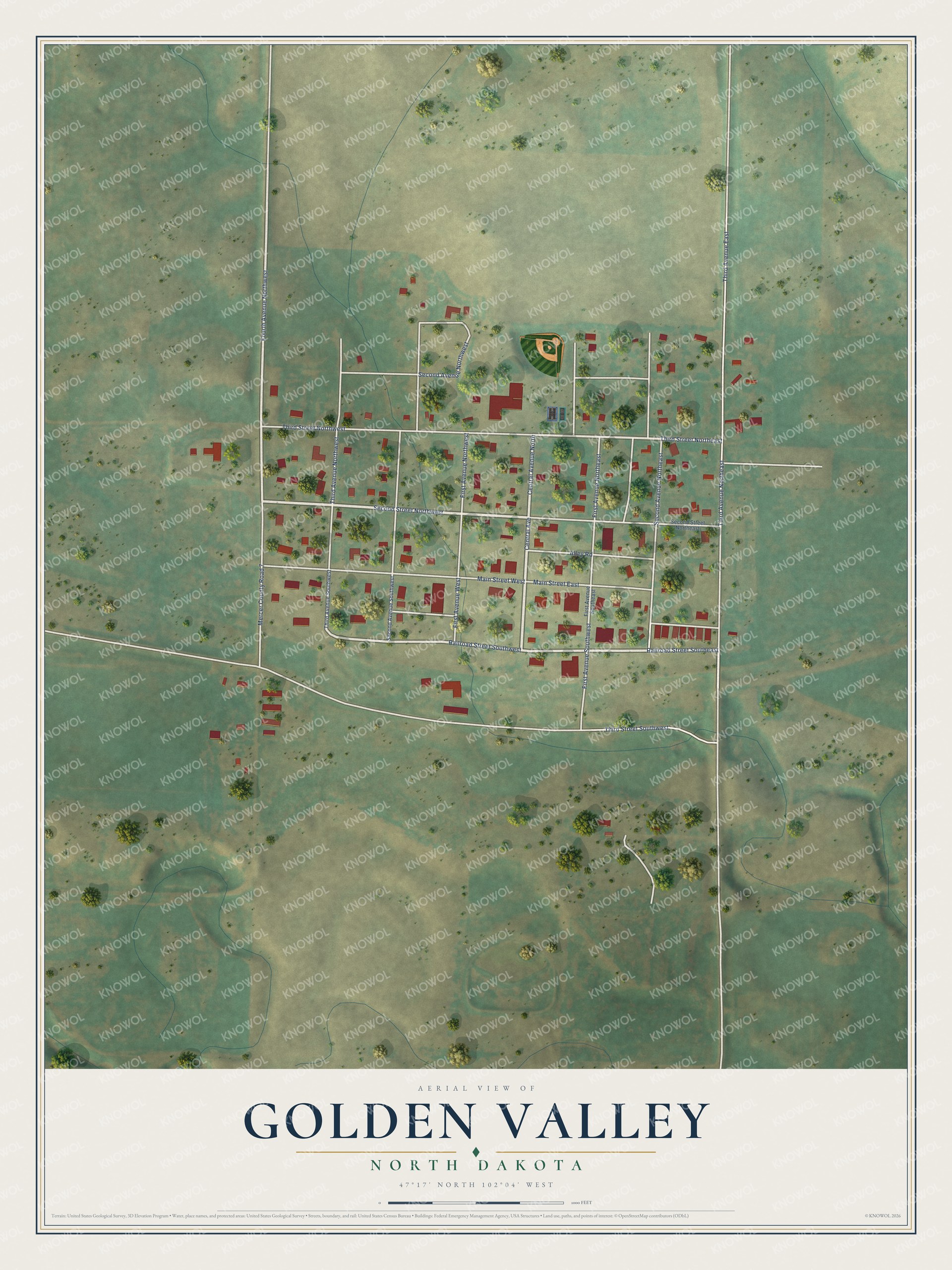 Watermarked full-map preview of Golden Valley, North Dakota