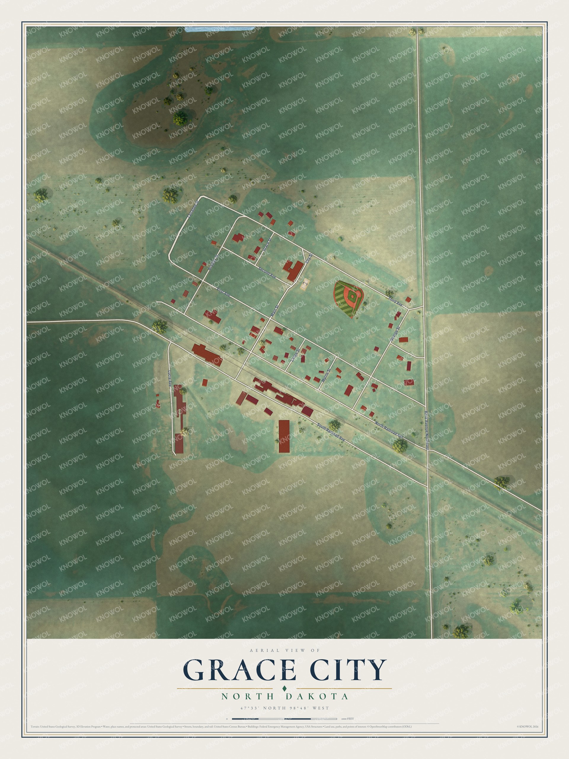 Watermarked full-map preview of Grace City, North Dakota