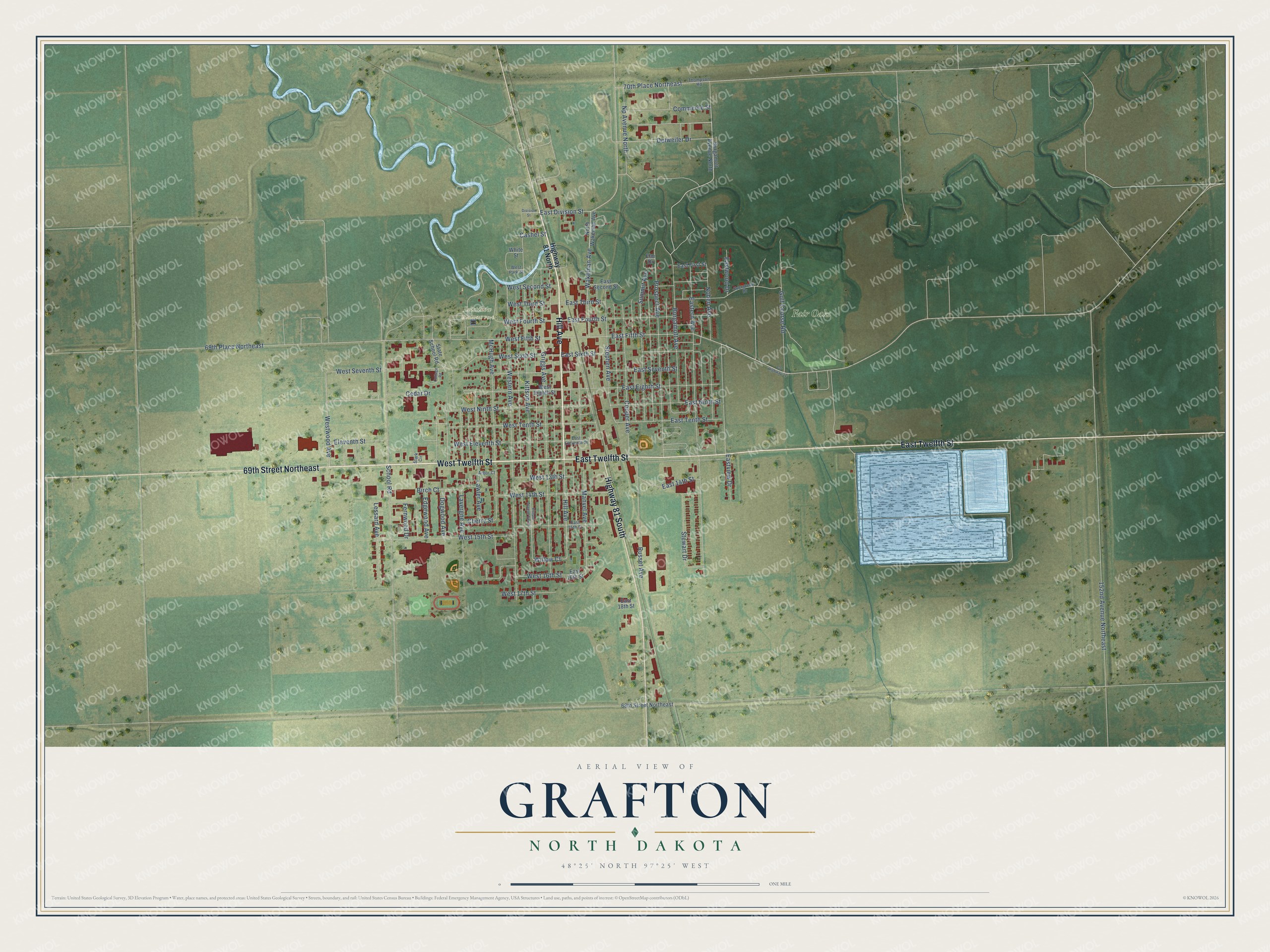 Watermarked full-map preview of Grafton, North Dakota