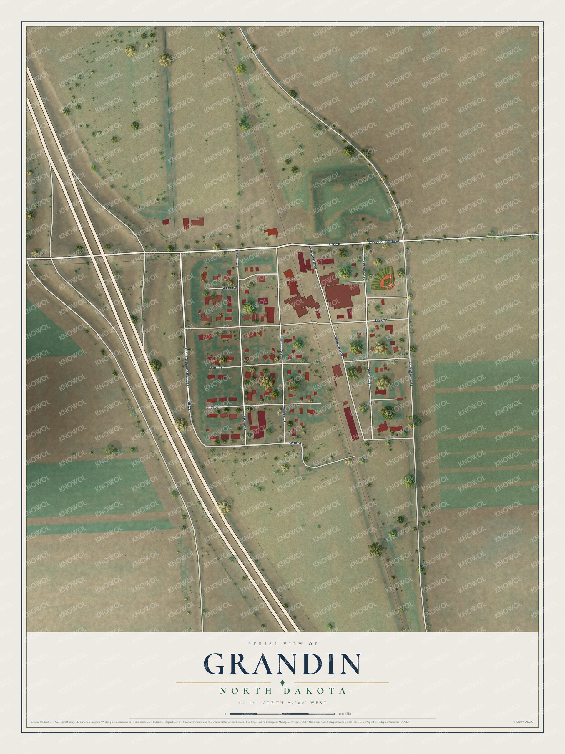 Watermarked full-map preview of Grandin, North Dakota