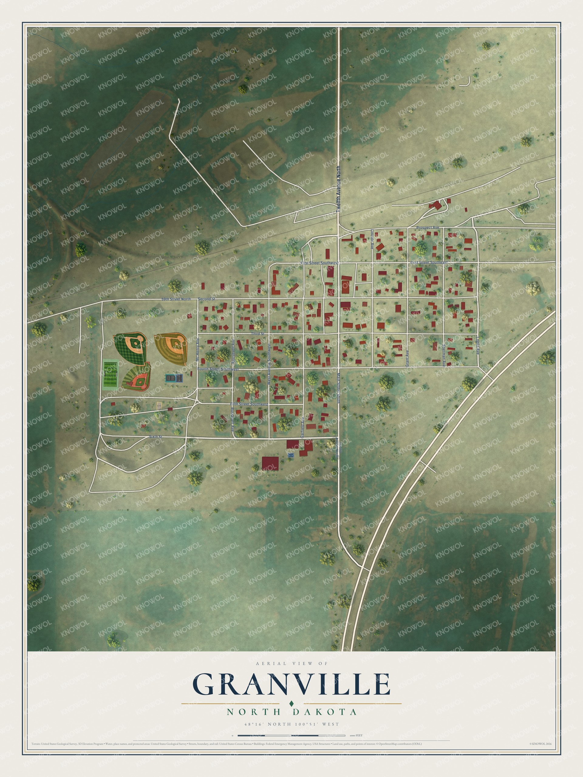 Watermarked full-map preview of Granville, North Dakota