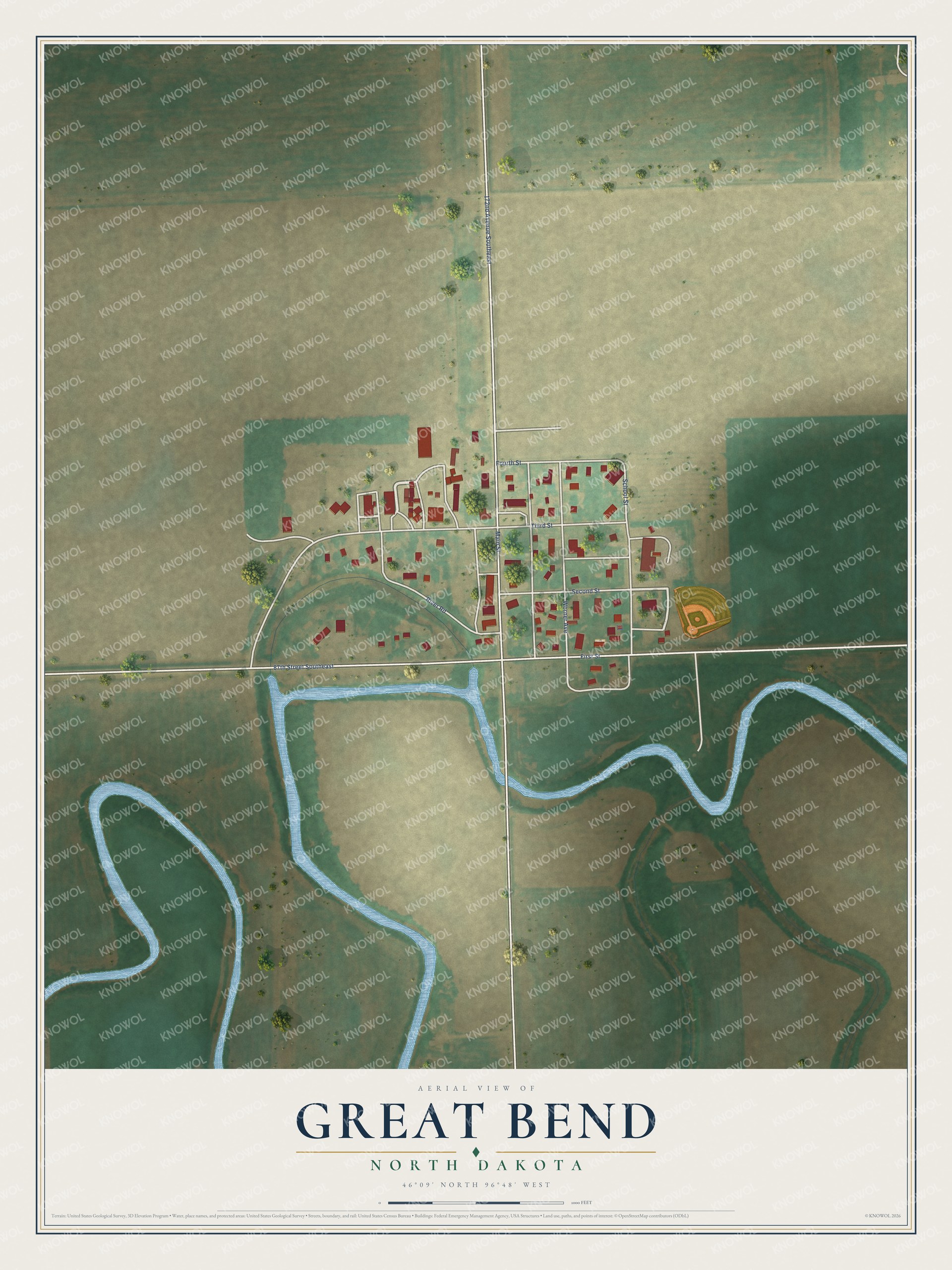 Watermarked full-map preview of Great Bend, North Dakota
