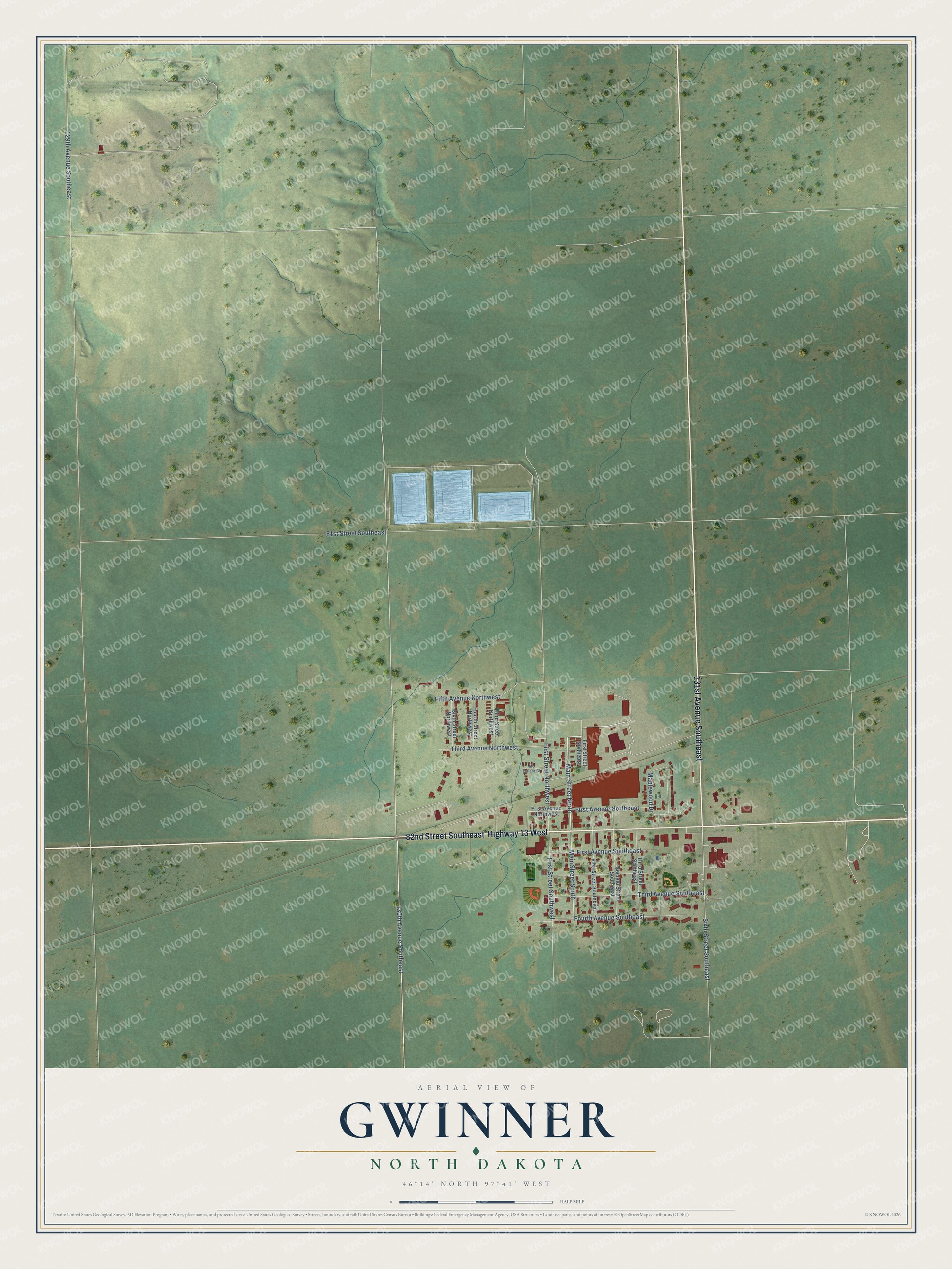 Watermarked full-map preview of Gwinner, North Dakota