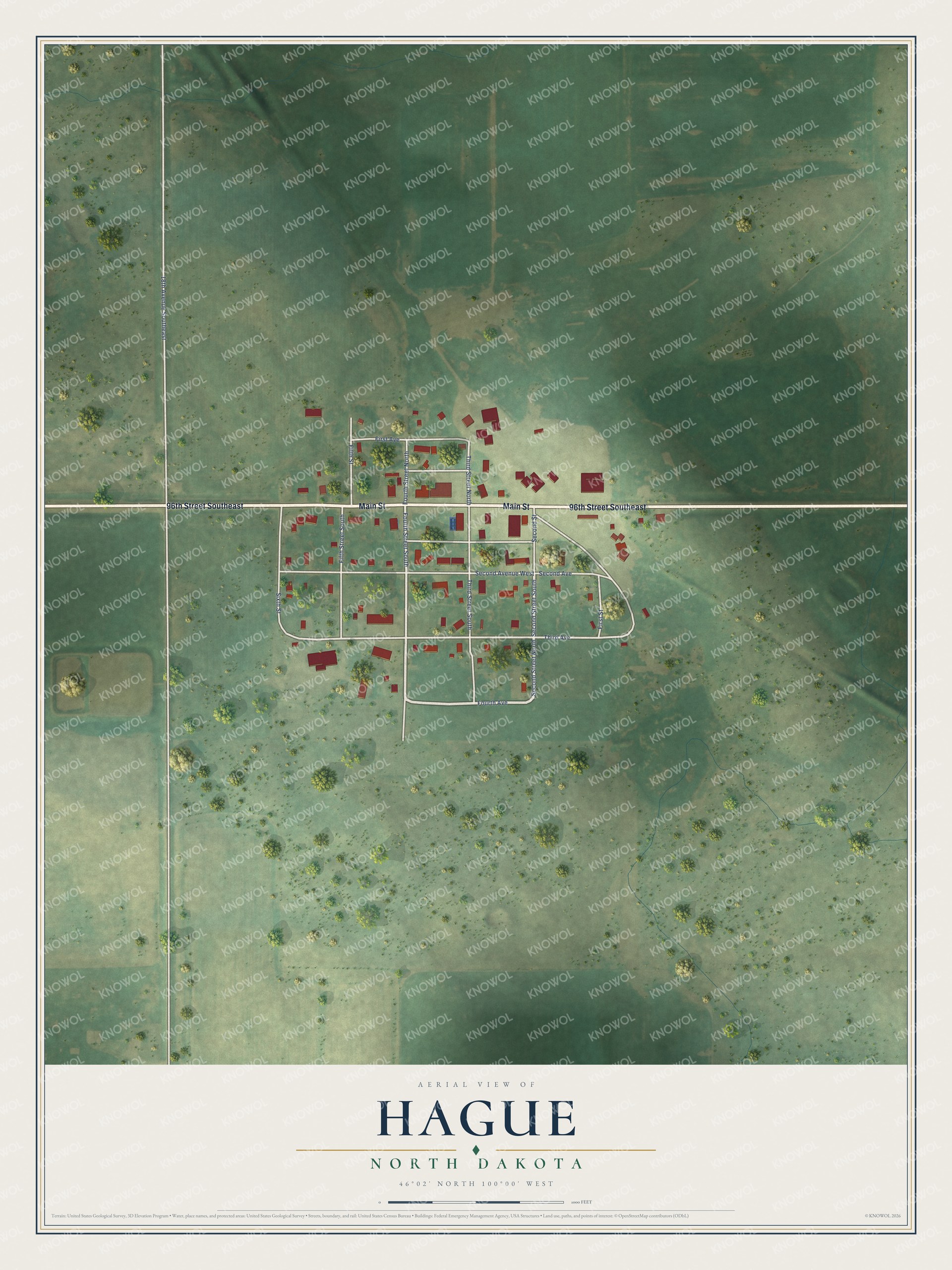 Watermarked full-map preview of Hague, North Dakota