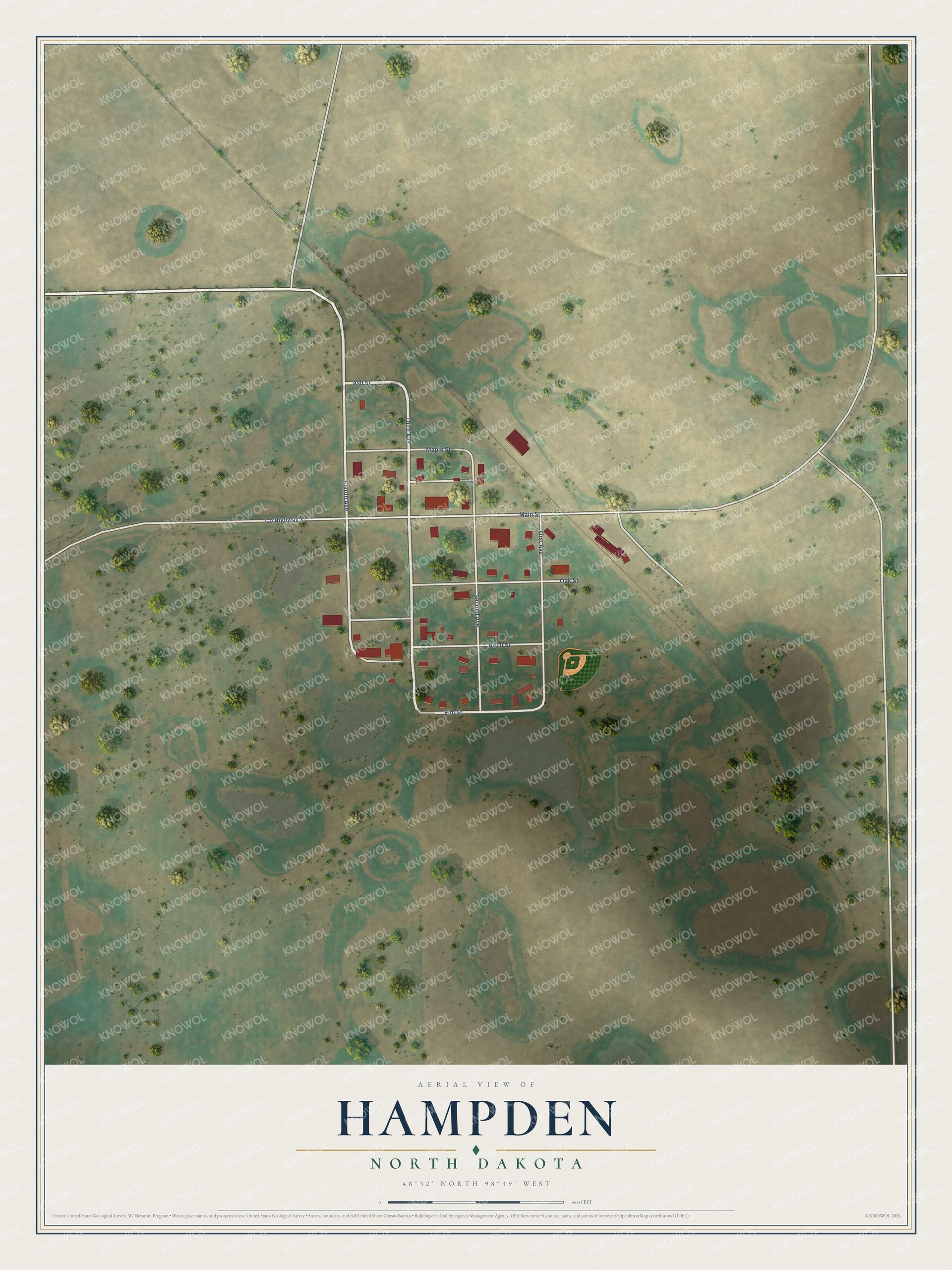 Watermarked full-map preview of Hampden, North Dakota