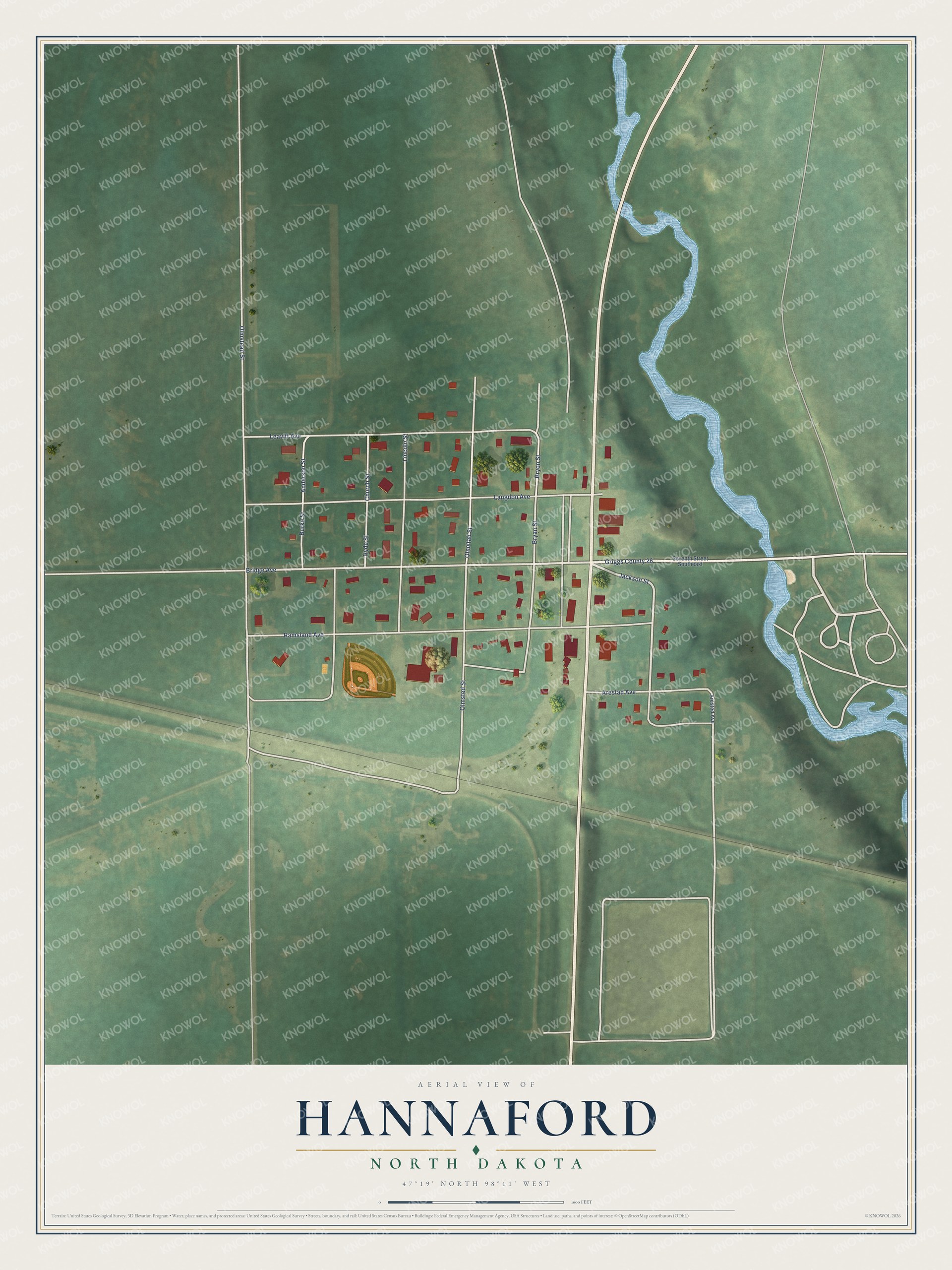 Watermarked full-map preview of Hannaford, North Dakota