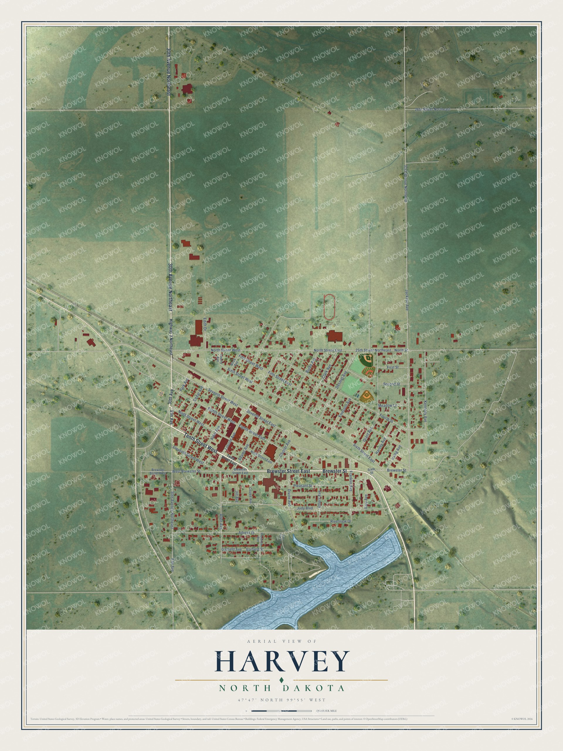 Watermarked full-map preview of Harvey, North Dakota