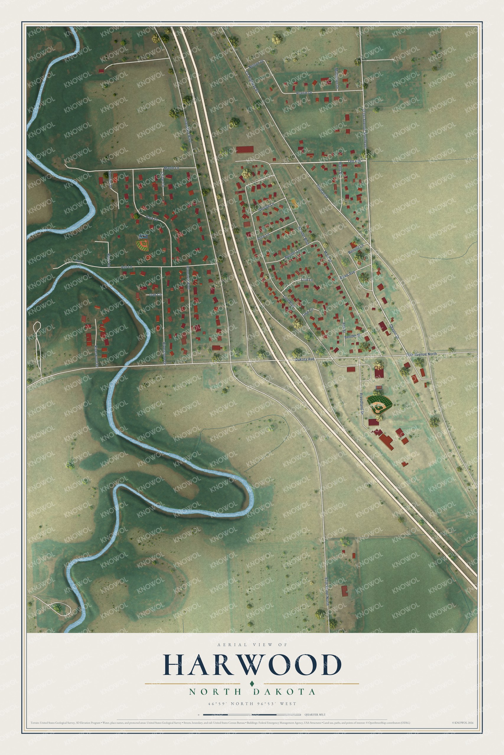 Watermarked full-map preview of Harwood, North Dakota
