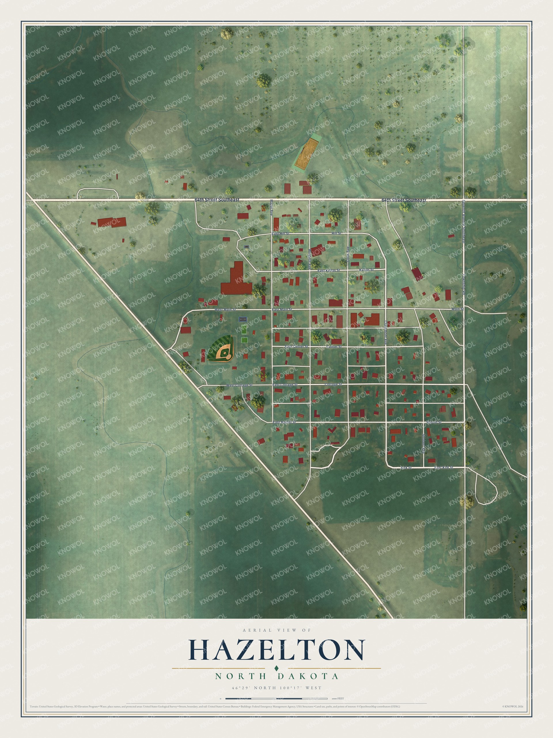 Watermarked full-map preview of Hazelton, North Dakota