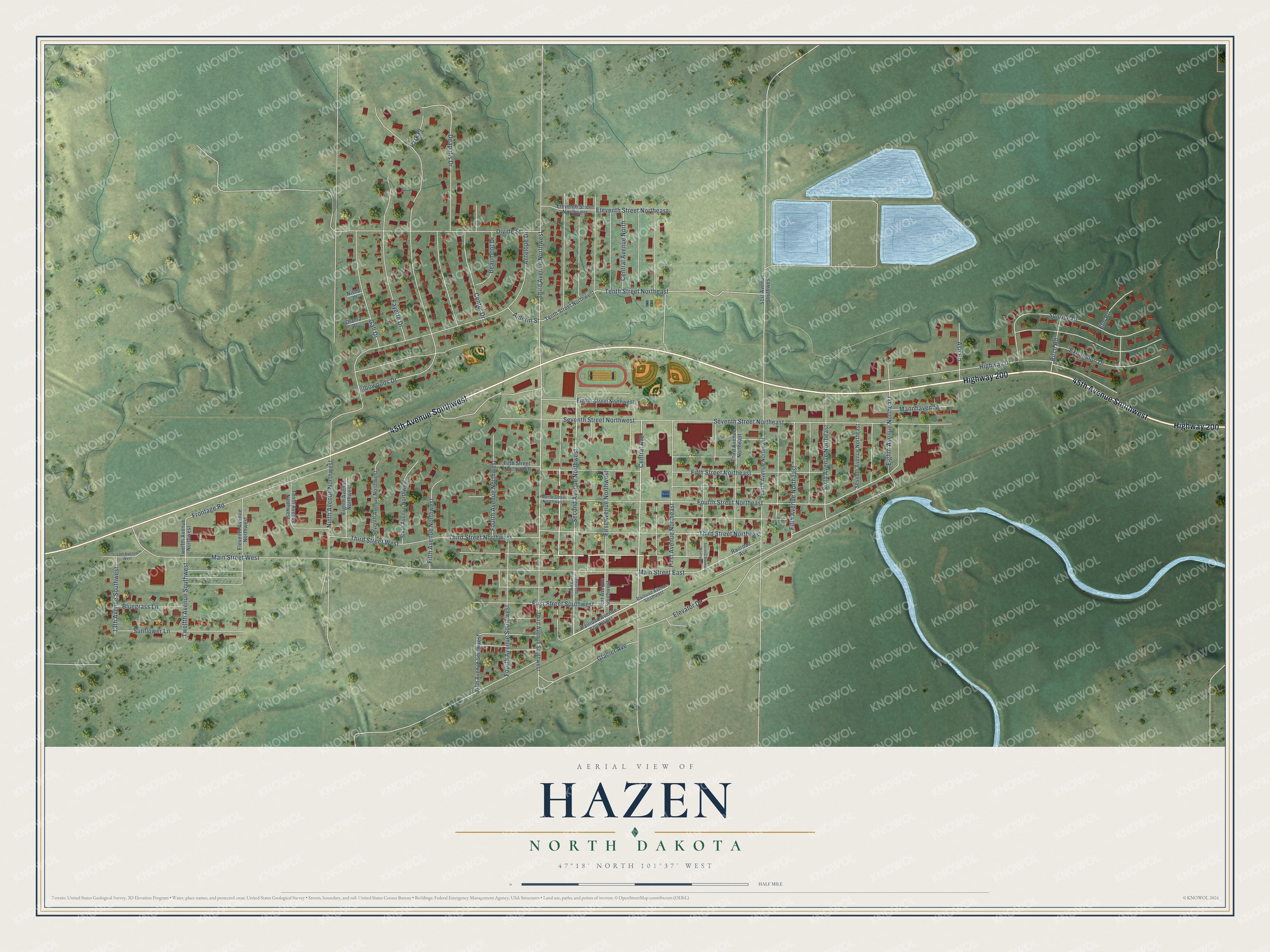 Watermarked full-map preview of Hazen, North Dakota