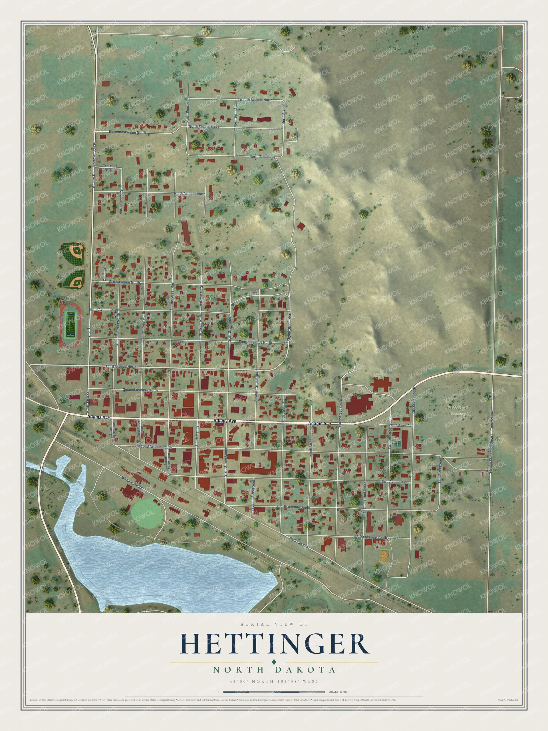 Watermarked full-map preview of Hettinger, North Dakota