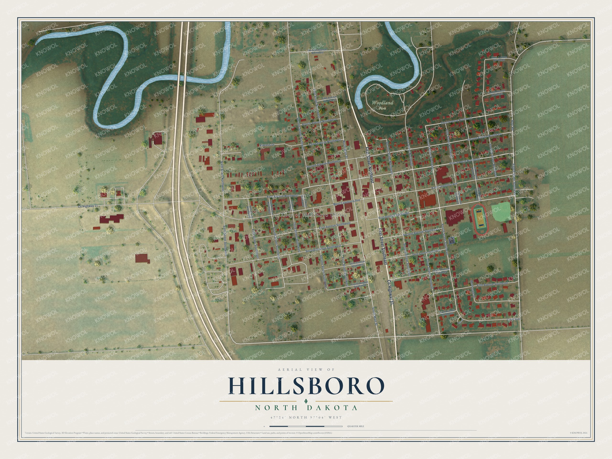 Watermarked full-map preview of Hillsboro, North Dakota