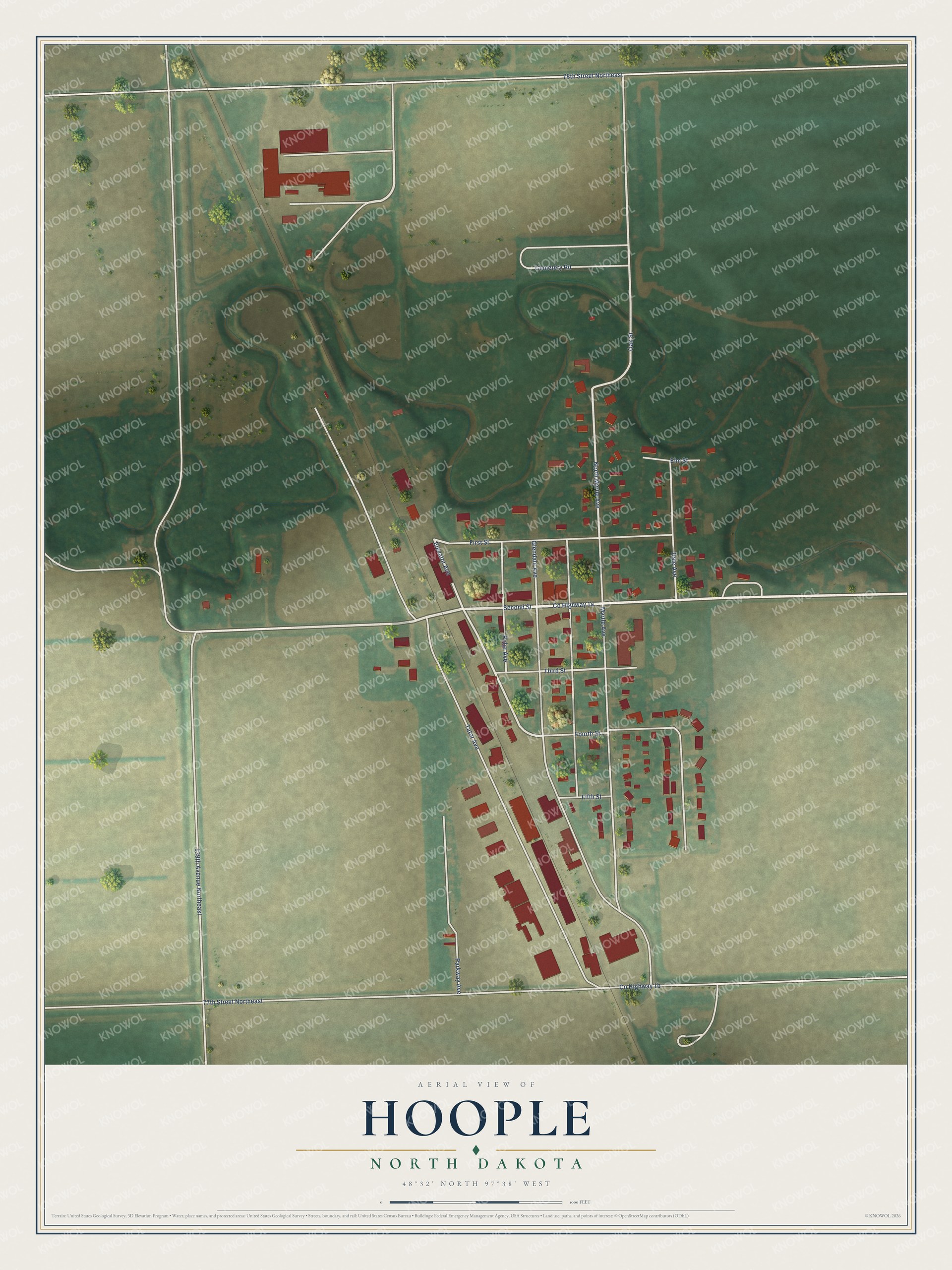 Watermarked full-map preview of Hoople, North Dakota