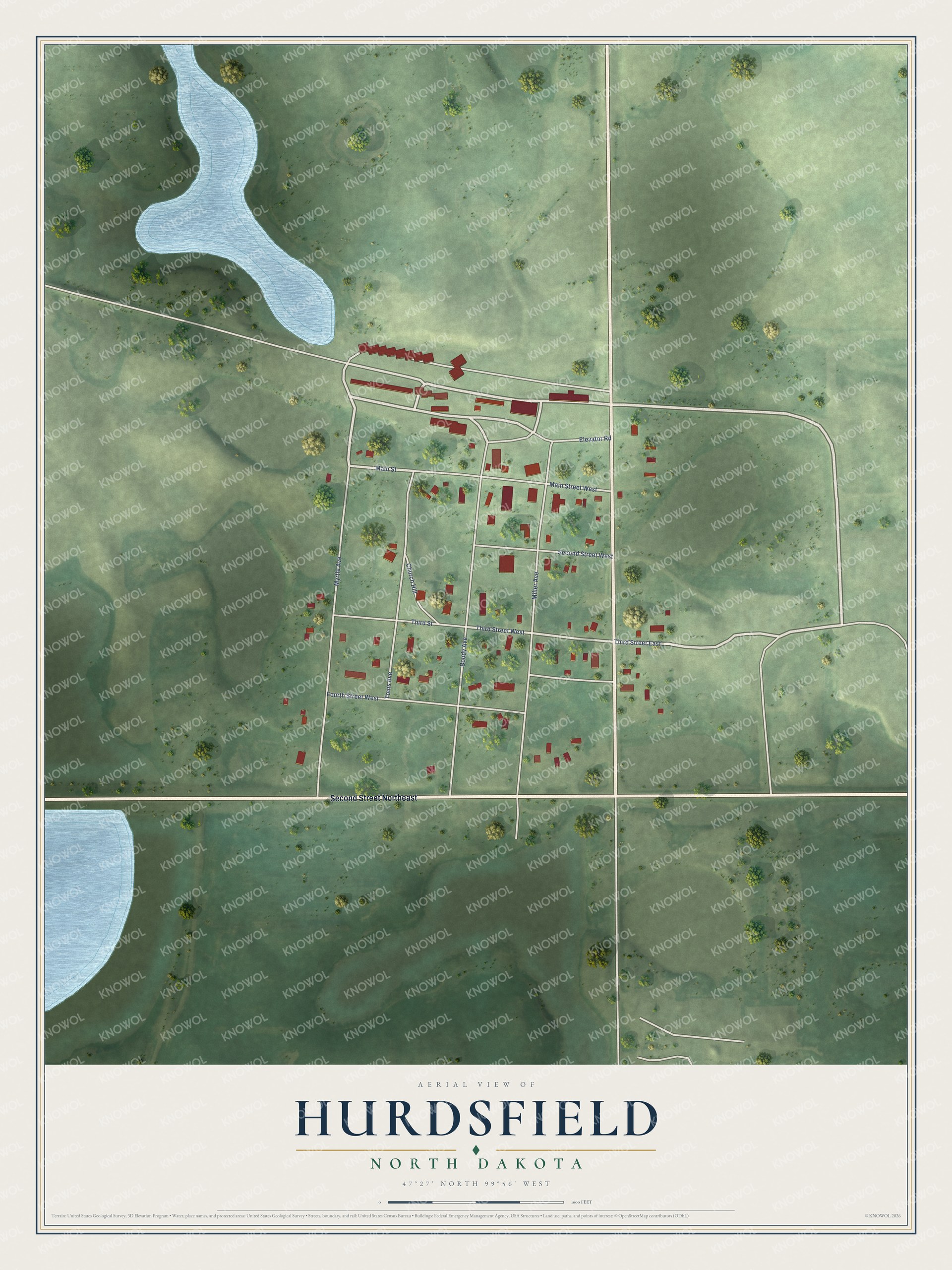 Watermarked full-map preview of Hurdsfield, North Dakota
