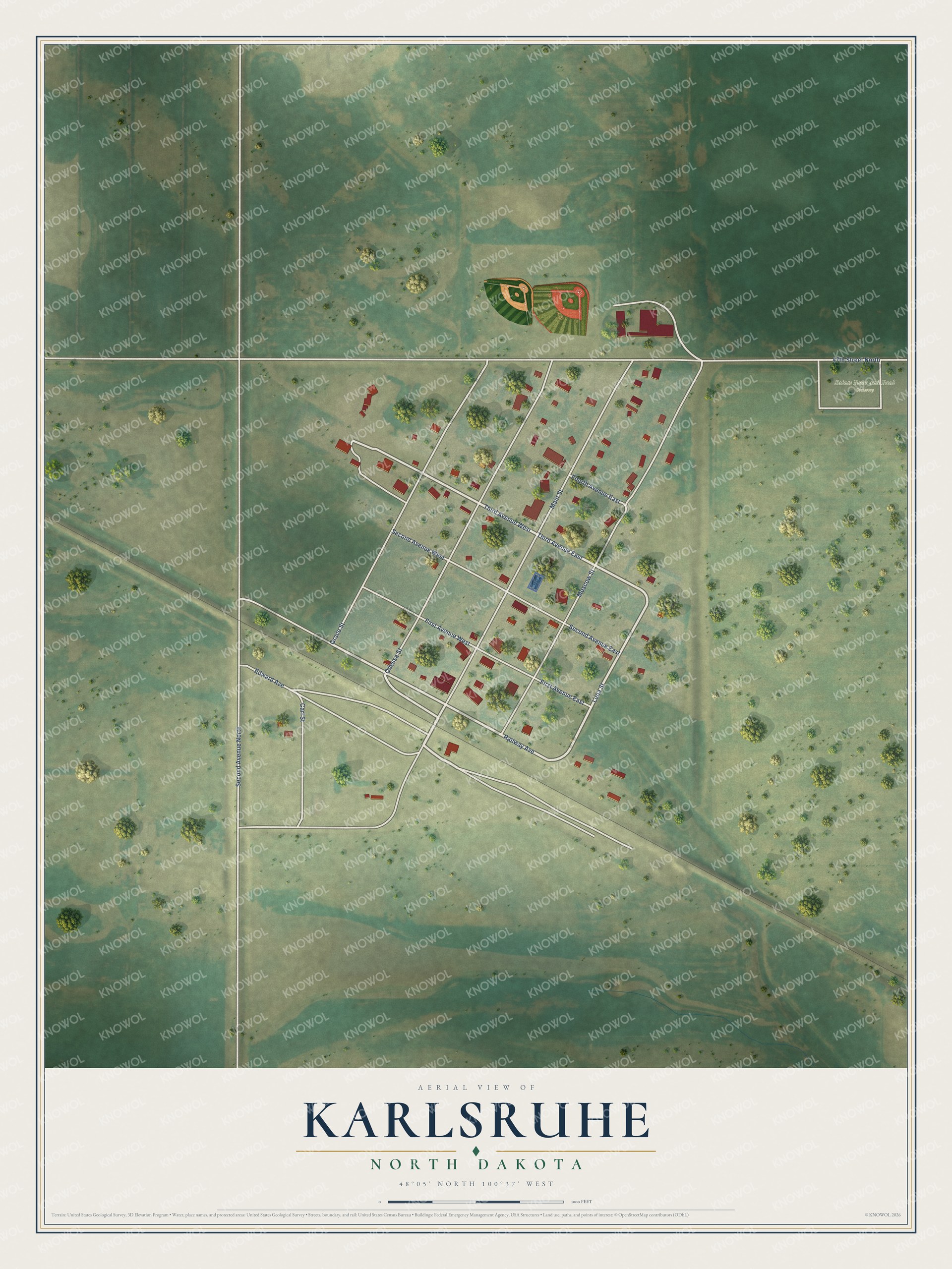 Watermarked full-map preview of Karlsruhe, North Dakota