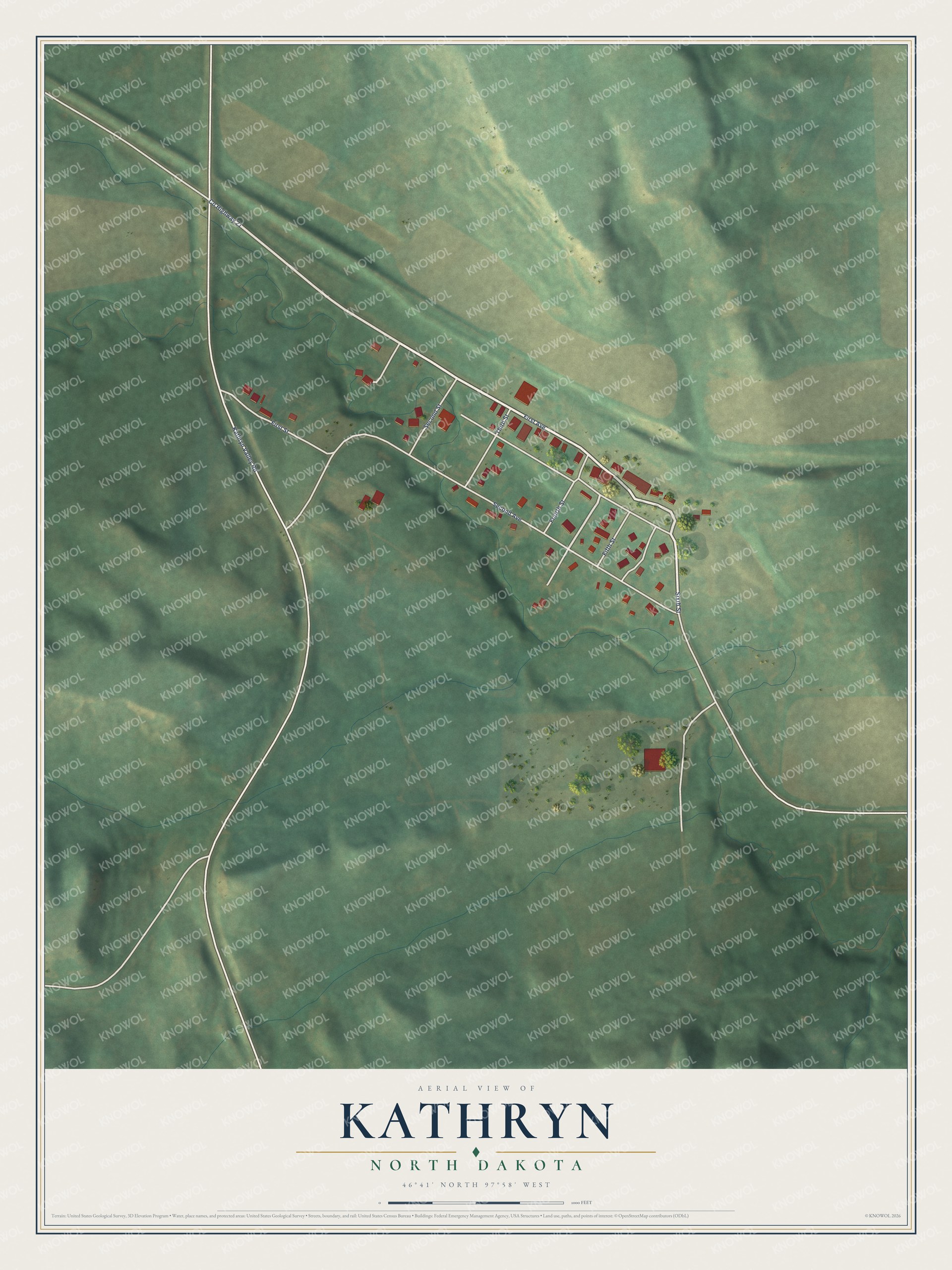 Watermarked full-map preview of Kathryn, North Dakota