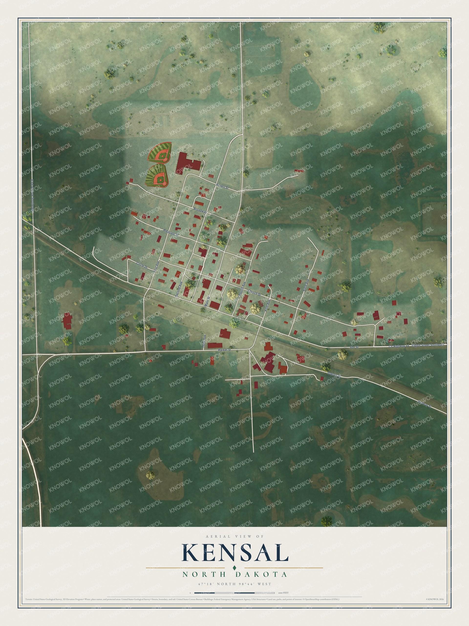 Watermarked full-map preview of Kensal, North Dakota