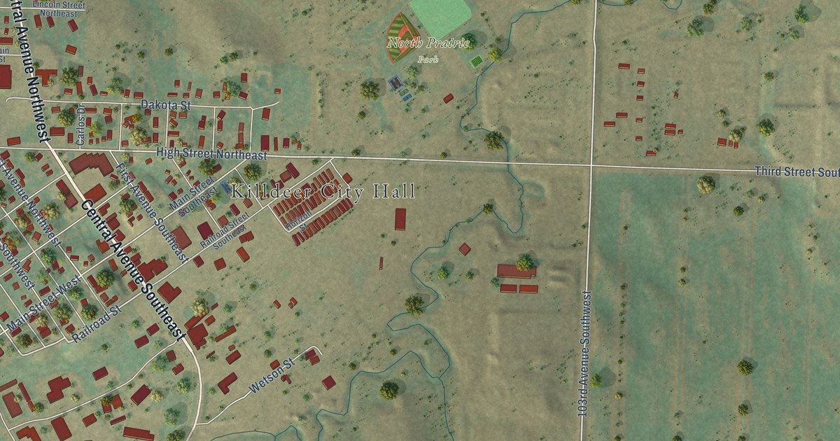 Map of Killdeer, North Dakota in 2026
