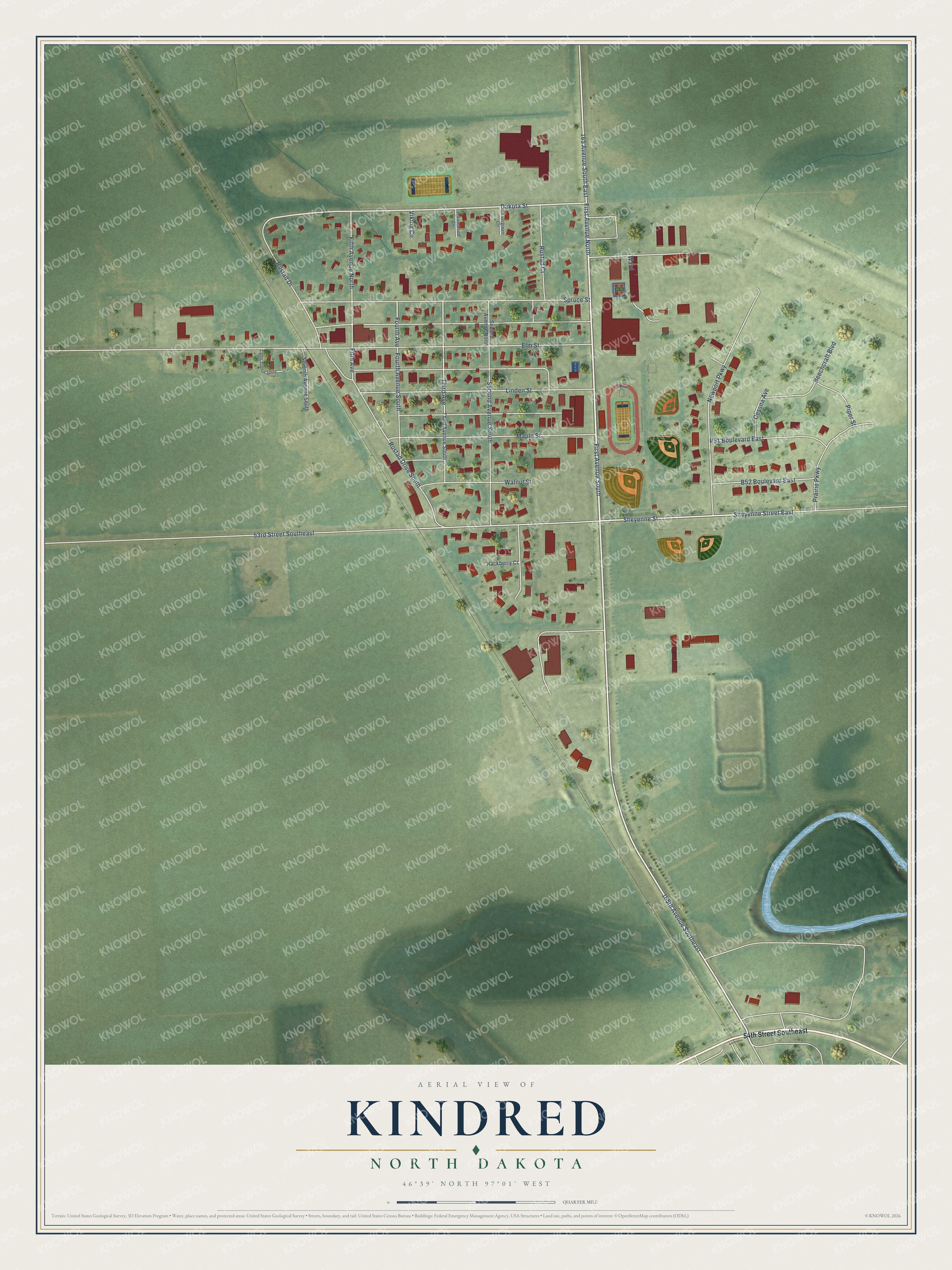 Watermarked full-map preview of Kindred, North Dakota