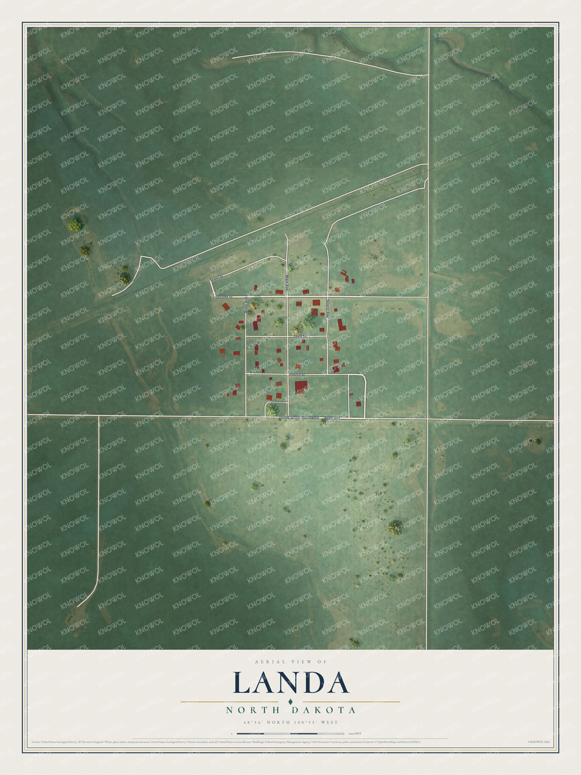 Watermarked full-map preview of Landa, North Dakota