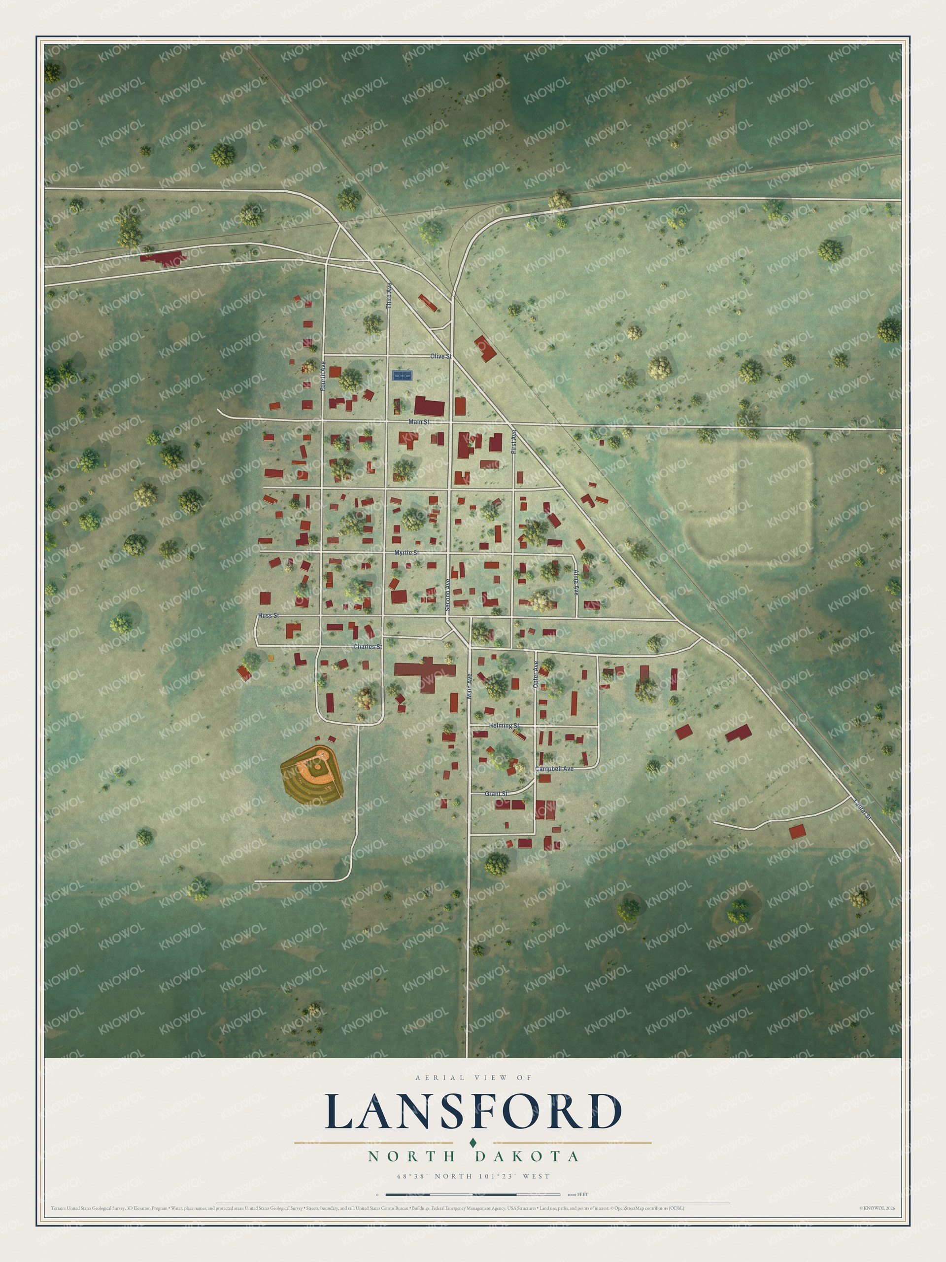 Watermarked full-map preview of Lansford, North Dakota