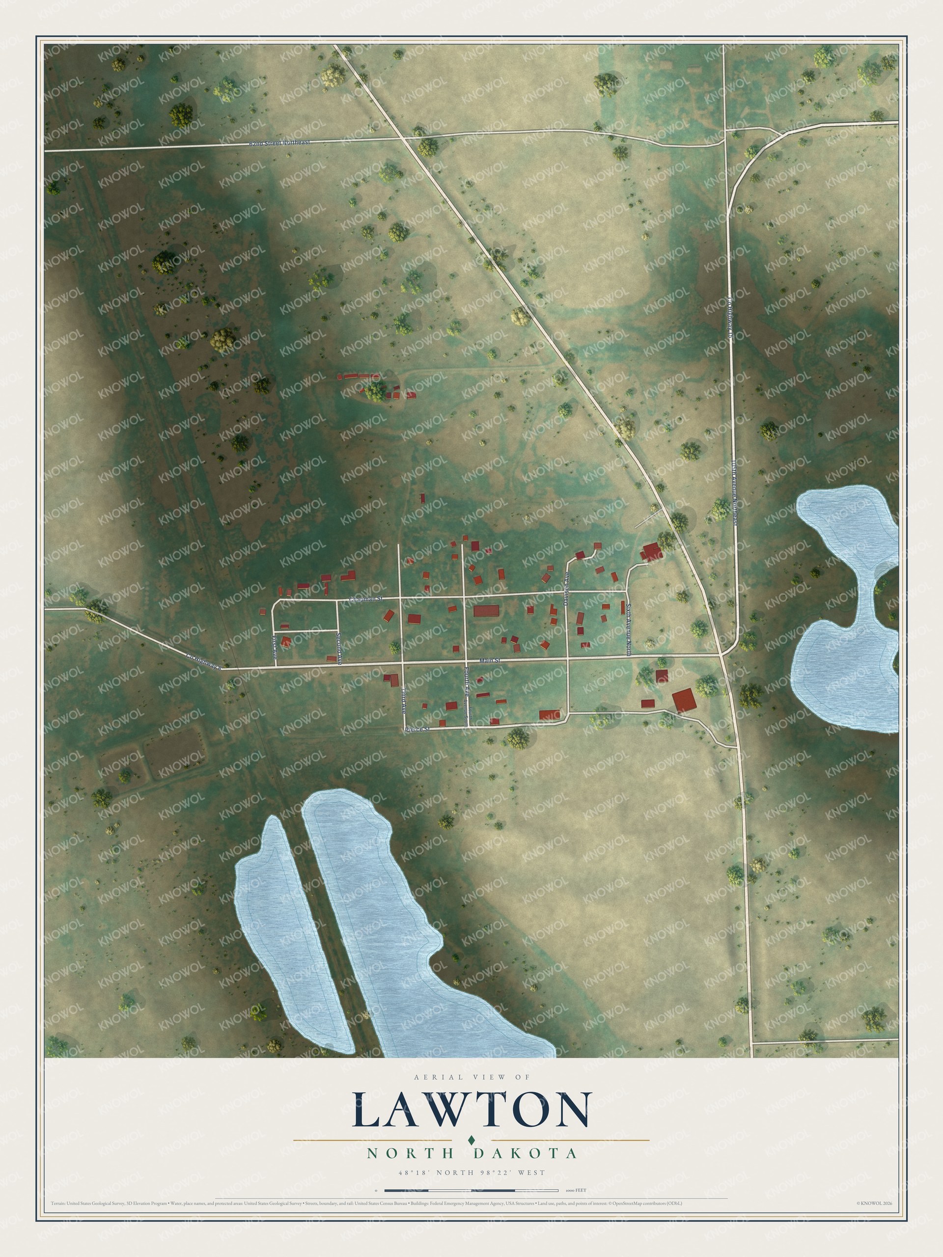 Watermarked full-map preview of Lawton, North Dakota