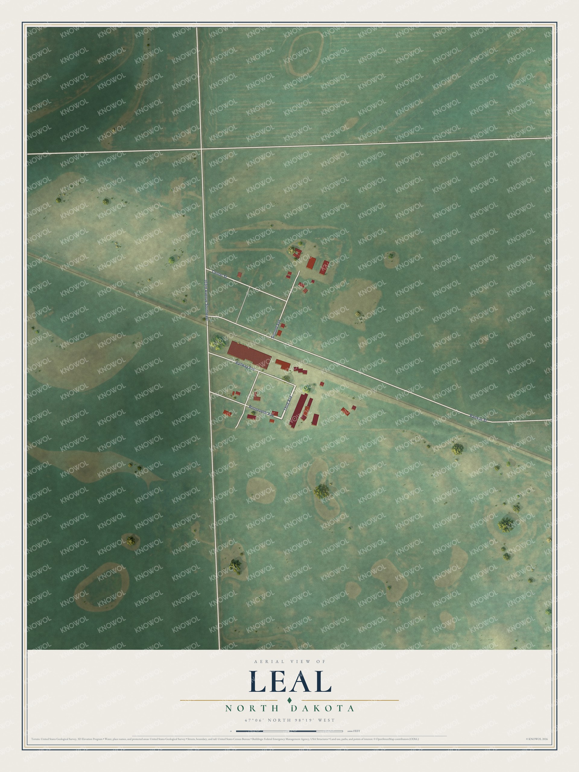 Watermarked full-map preview of Leal, North Dakota