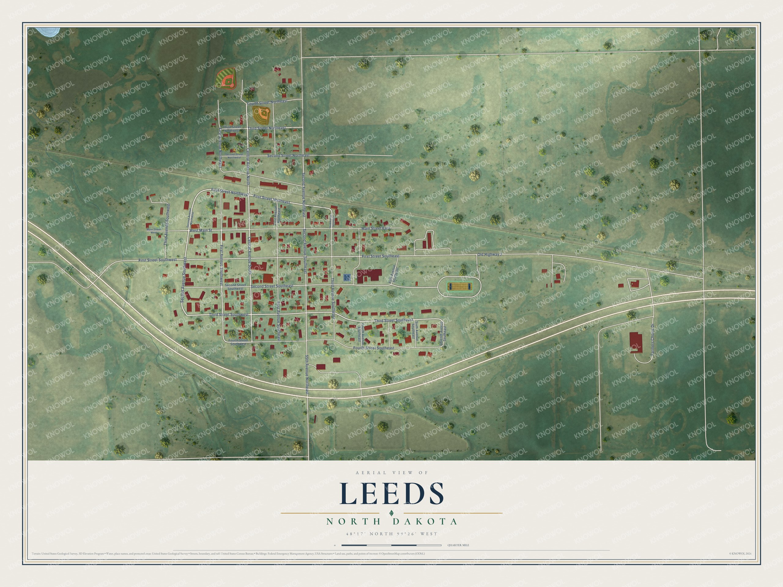 Watermarked full-map preview of Leeds, North Dakota