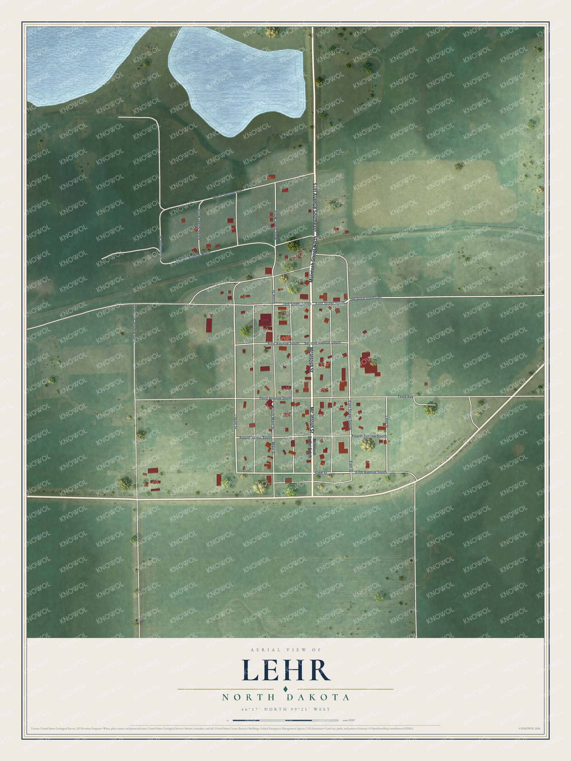 Watermarked full-map preview of Lehr, North Dakota