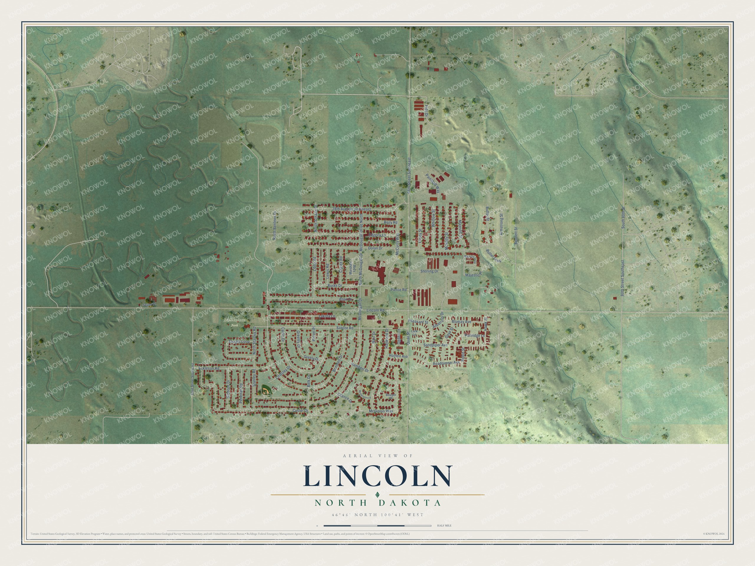 Watermarked full-map preview of Lincoln, North Dakota