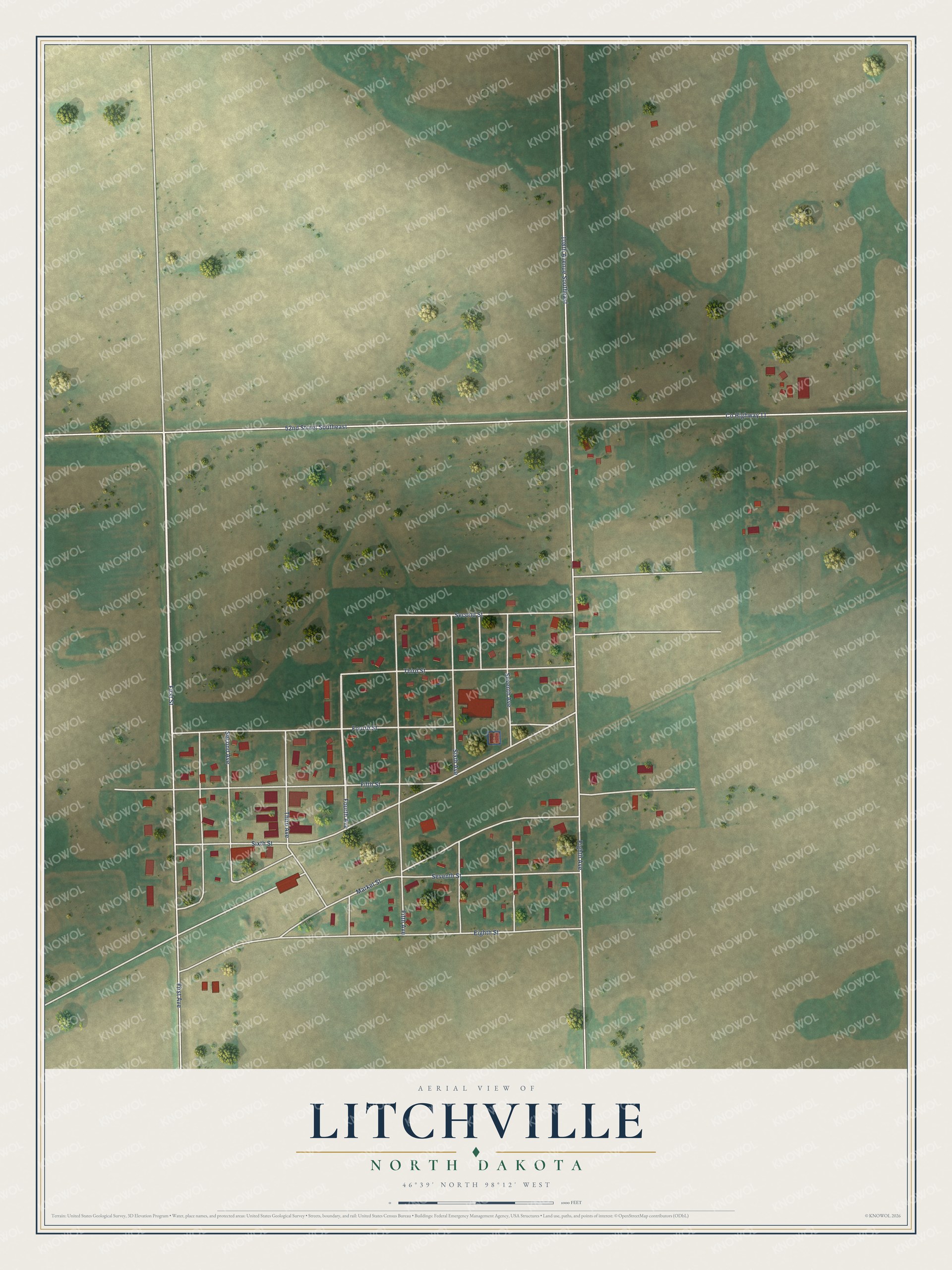 Watermarked full-map preview of Litchville, North Dakota