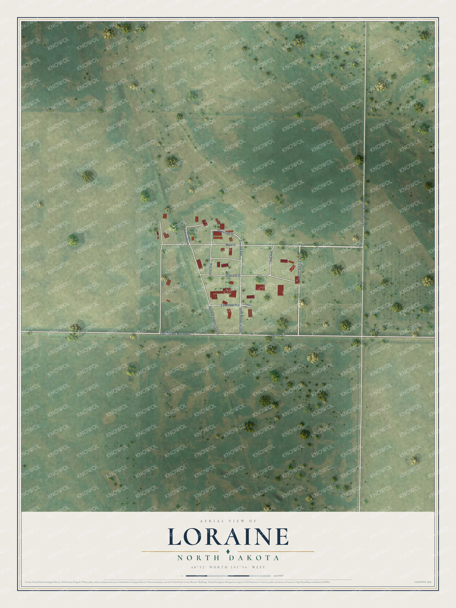 Watermarked full-map preview of Loraine, North Dakota