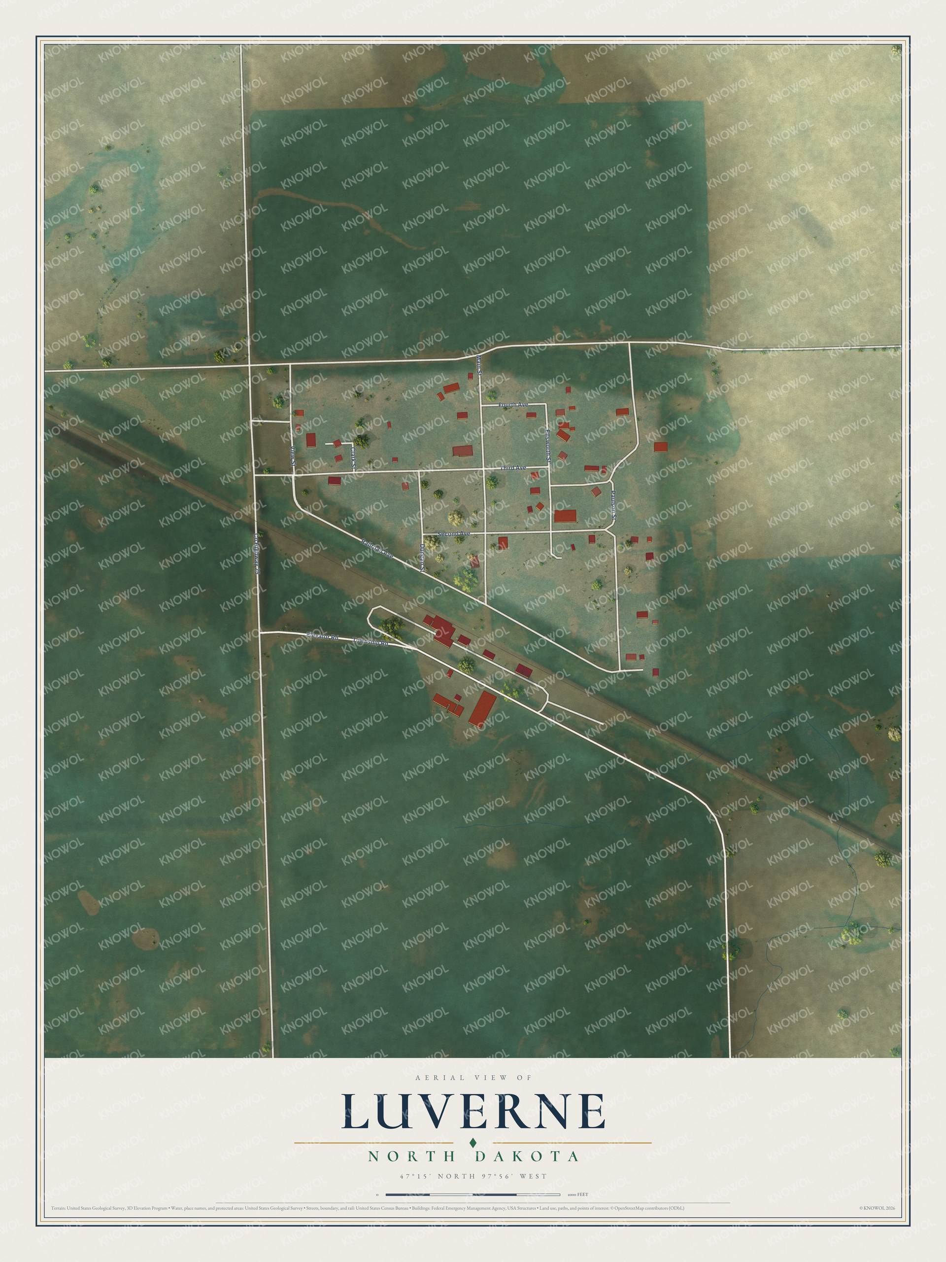 Watermarked full-map preview of Luverne, North Dakota