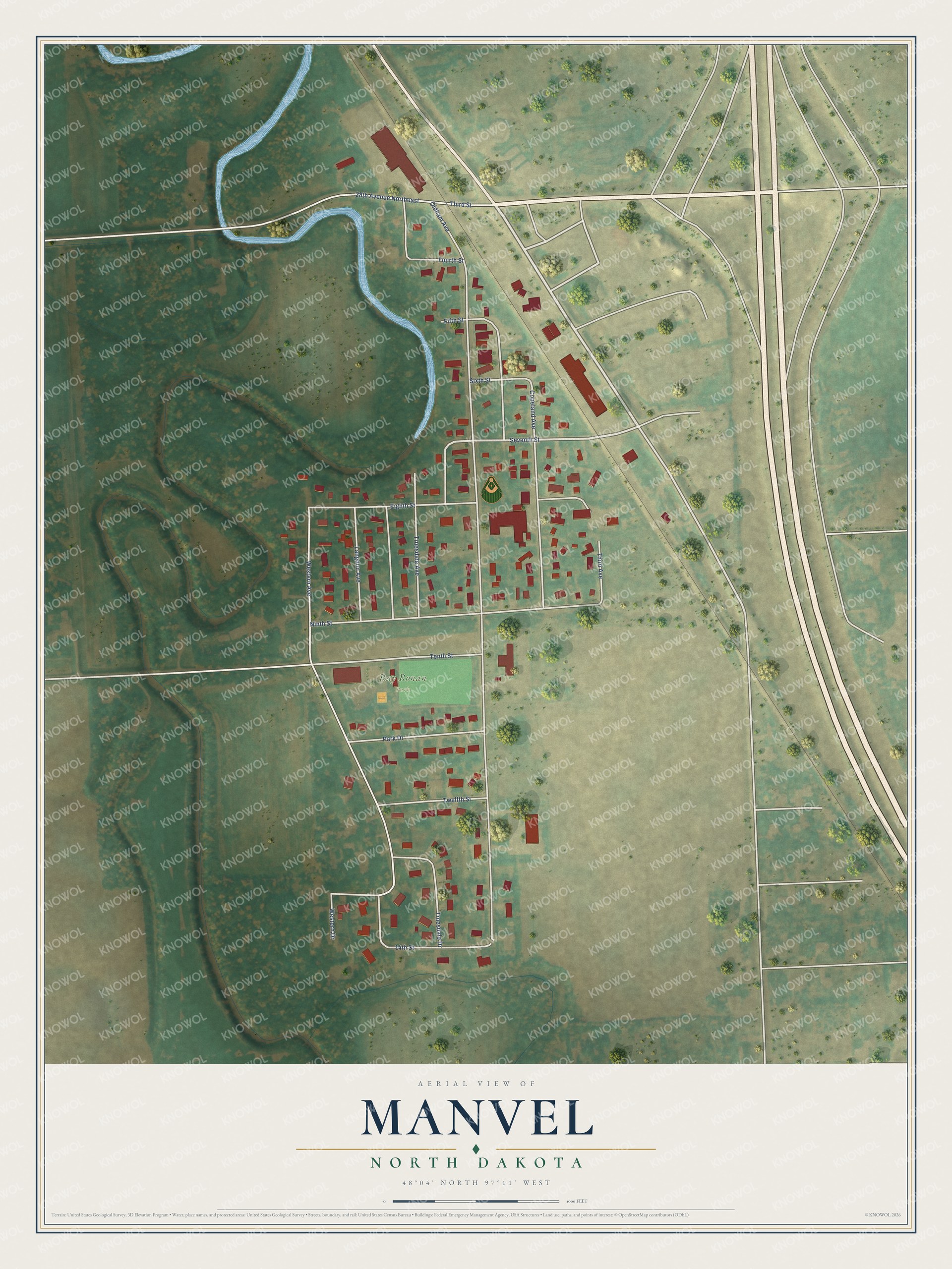 Watermarked full-map preview of Manvel, North Dakota