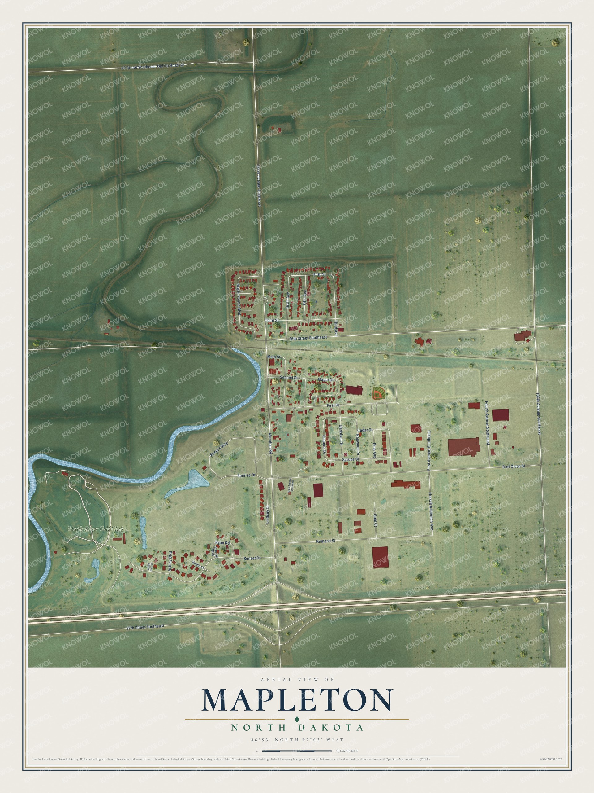 Watermarked full-map preview of Mapleton, North Dakota