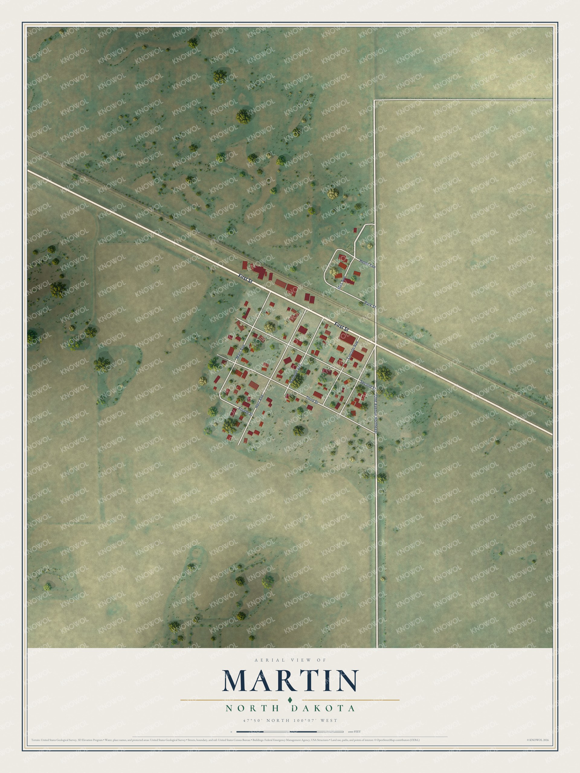 Watermarked full-map preview of Martin, North Dakota