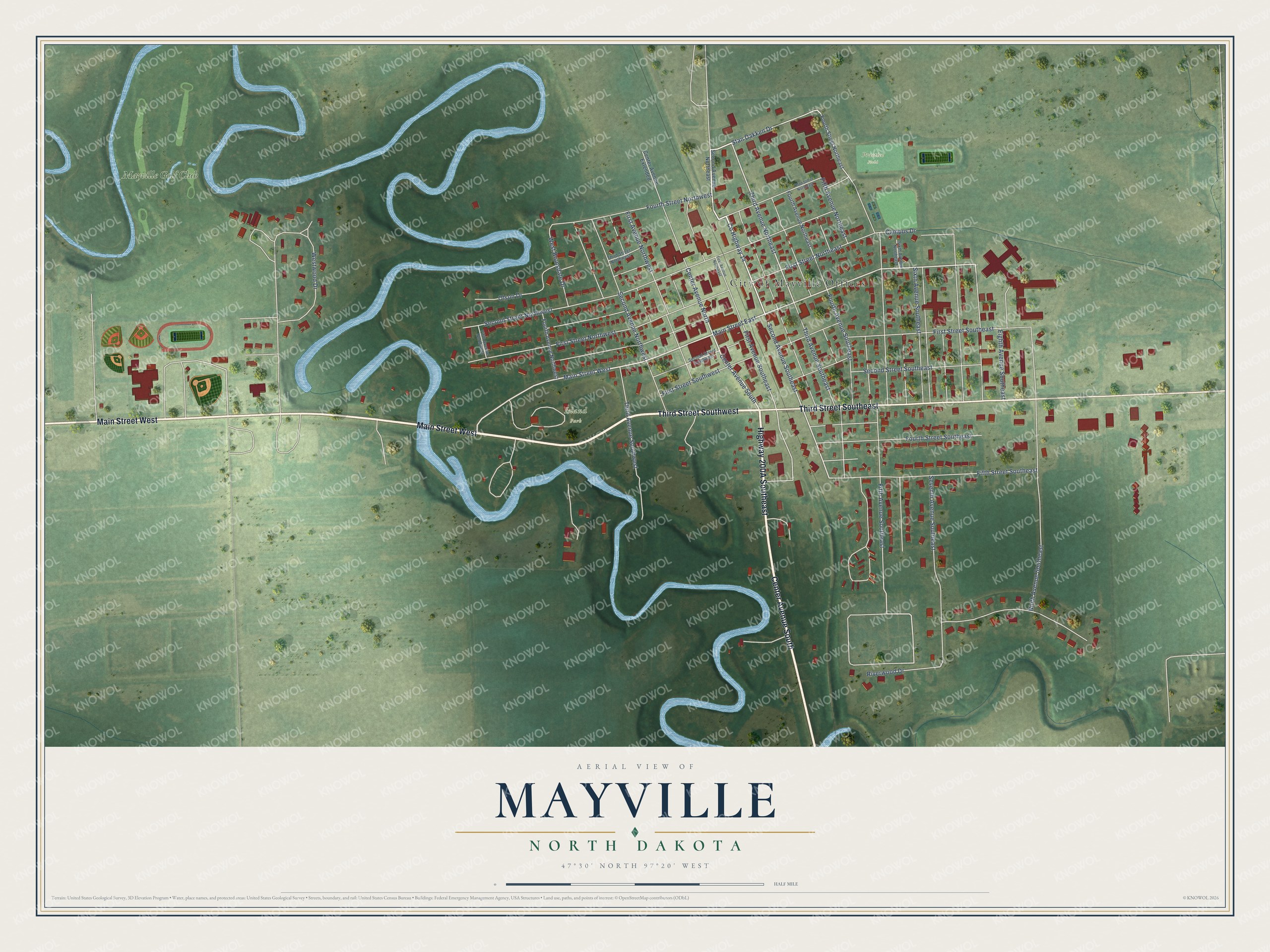 Watermarked full-map preview of Mayville, North Dakota