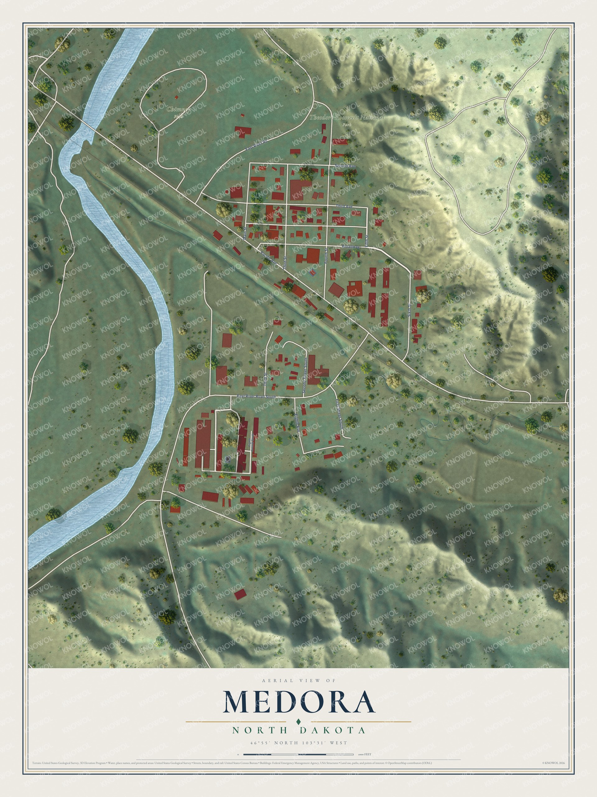 Watermarked full-map preview of Medora, North Dakota