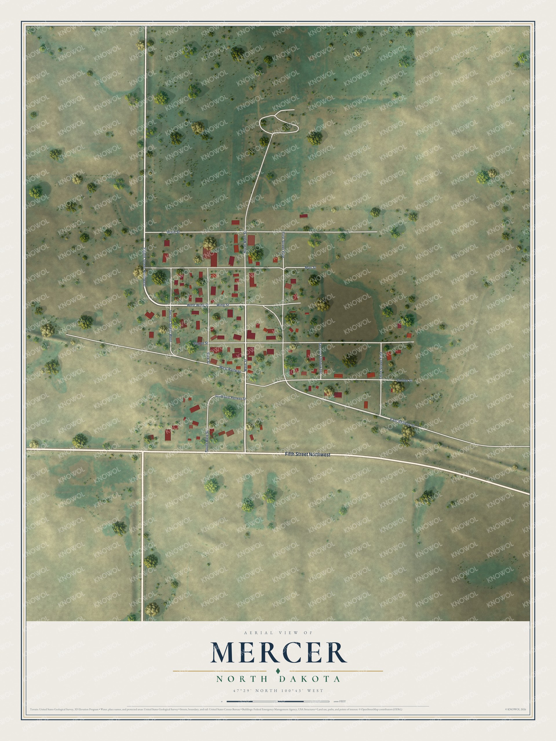 Watermarked full-map preview of Mercer, North Dakota
