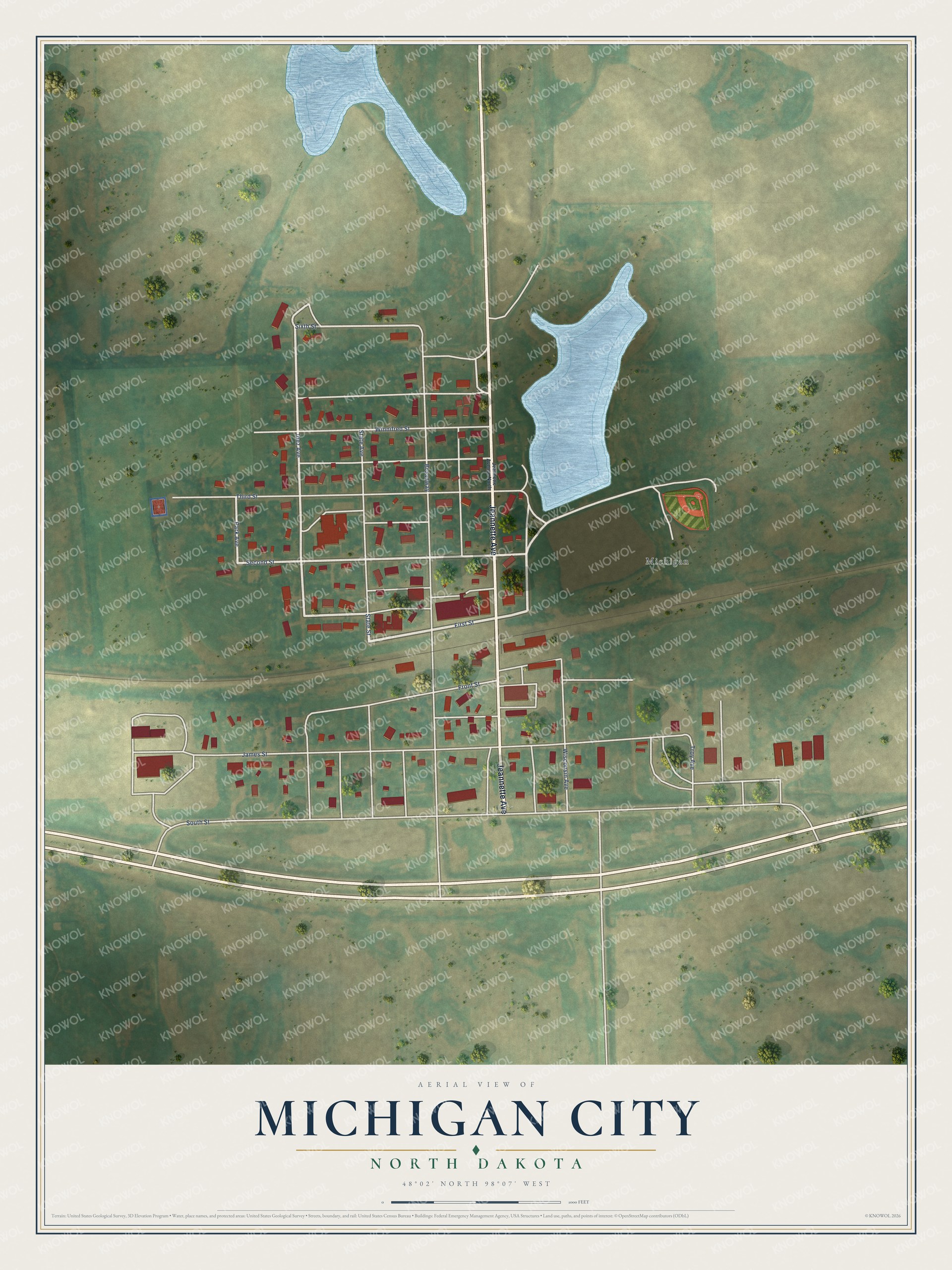 Watermarked full-map preview of Michigan City, North Dakota