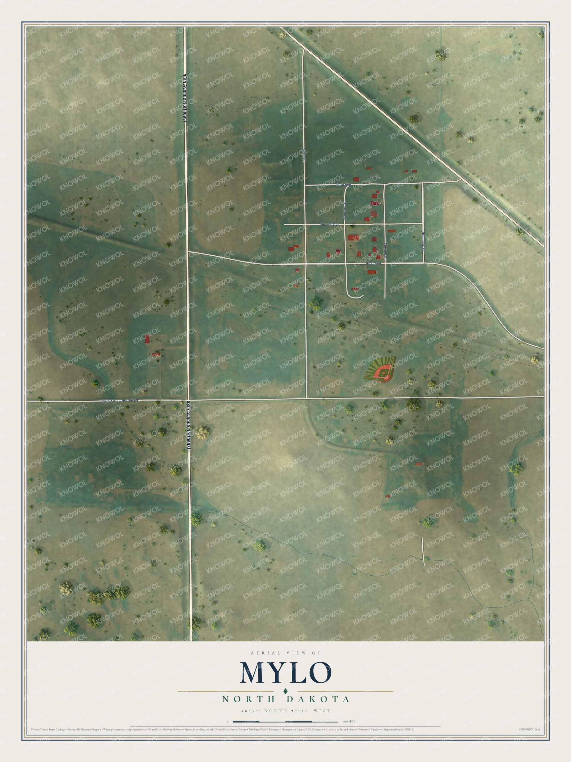 Watermarked full-map preview of Mylo, North Dakota