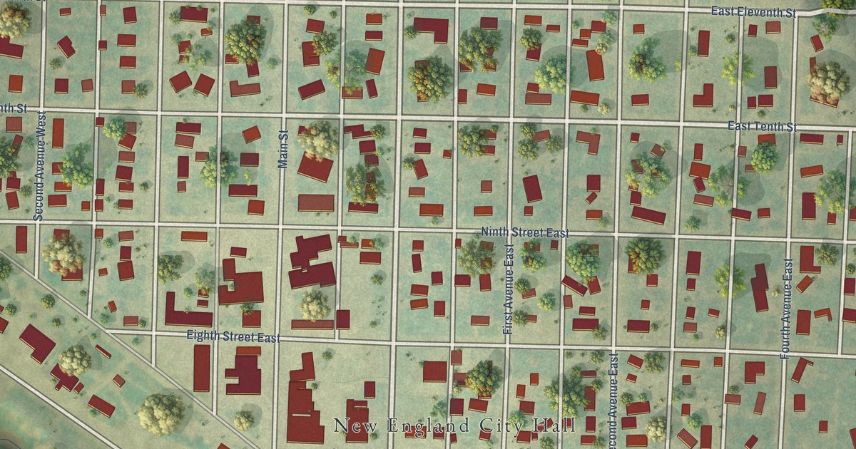 Map of New England, North Dakota in 2026