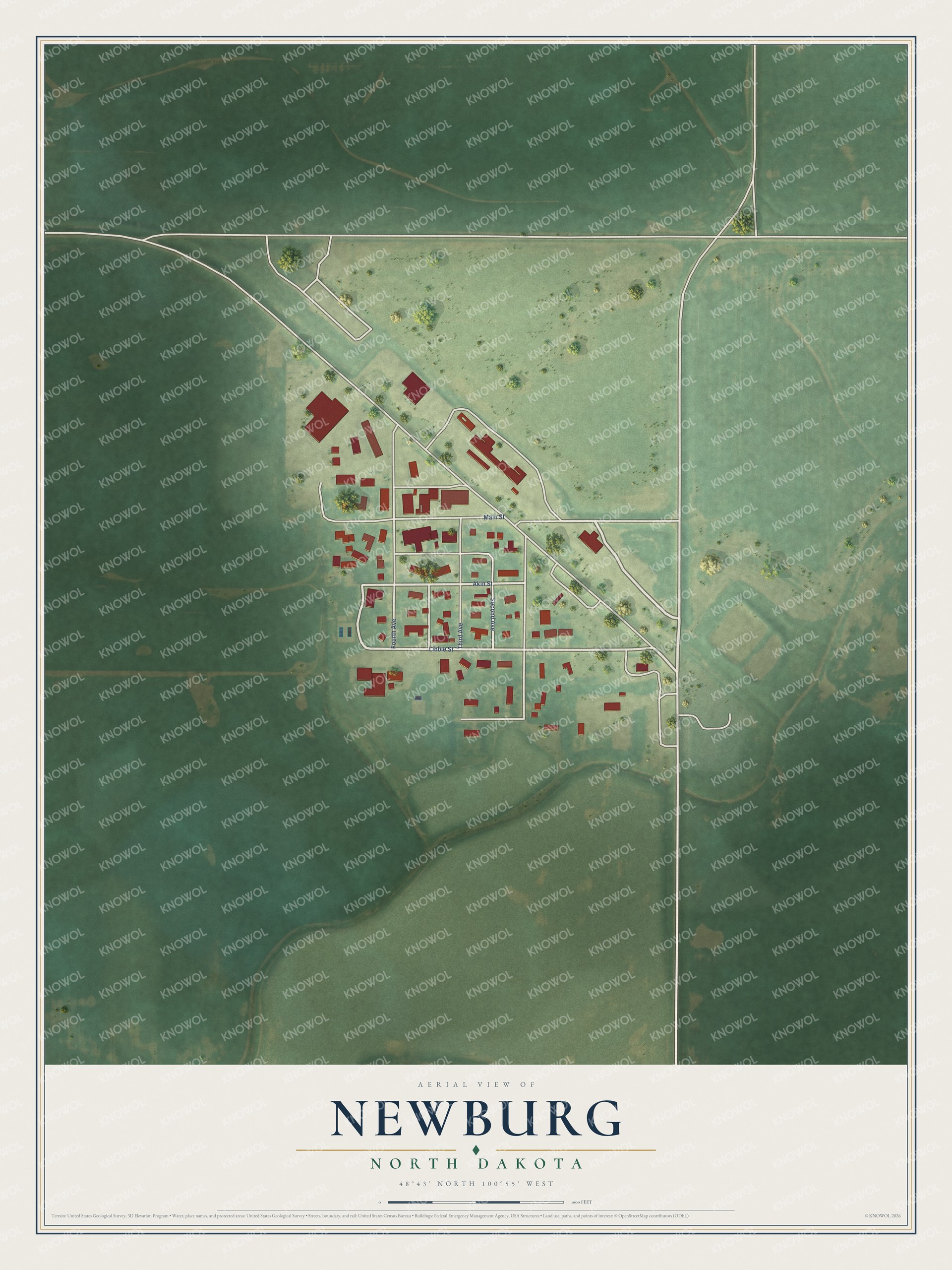 Watermarked full-map preview of Newburg, North Dakota