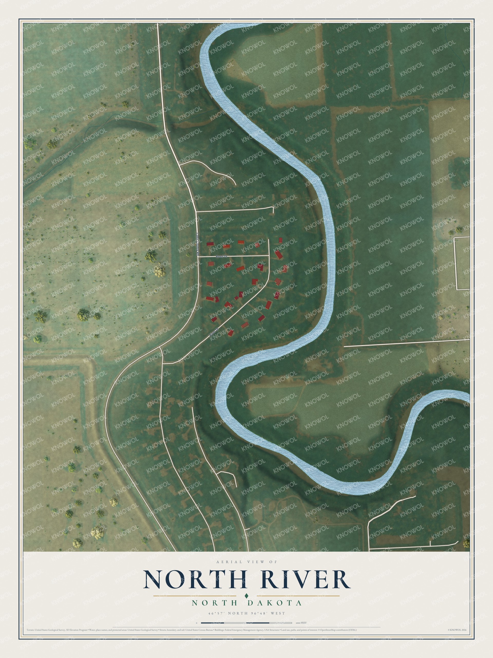 Watermarked full-map preview of North River, North Dakota