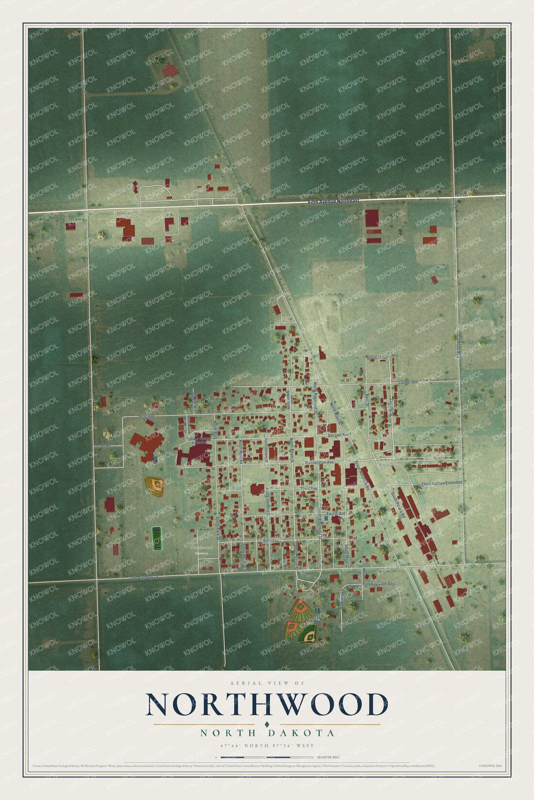 Watermarked full-map preview of Northwood, North Dakota
