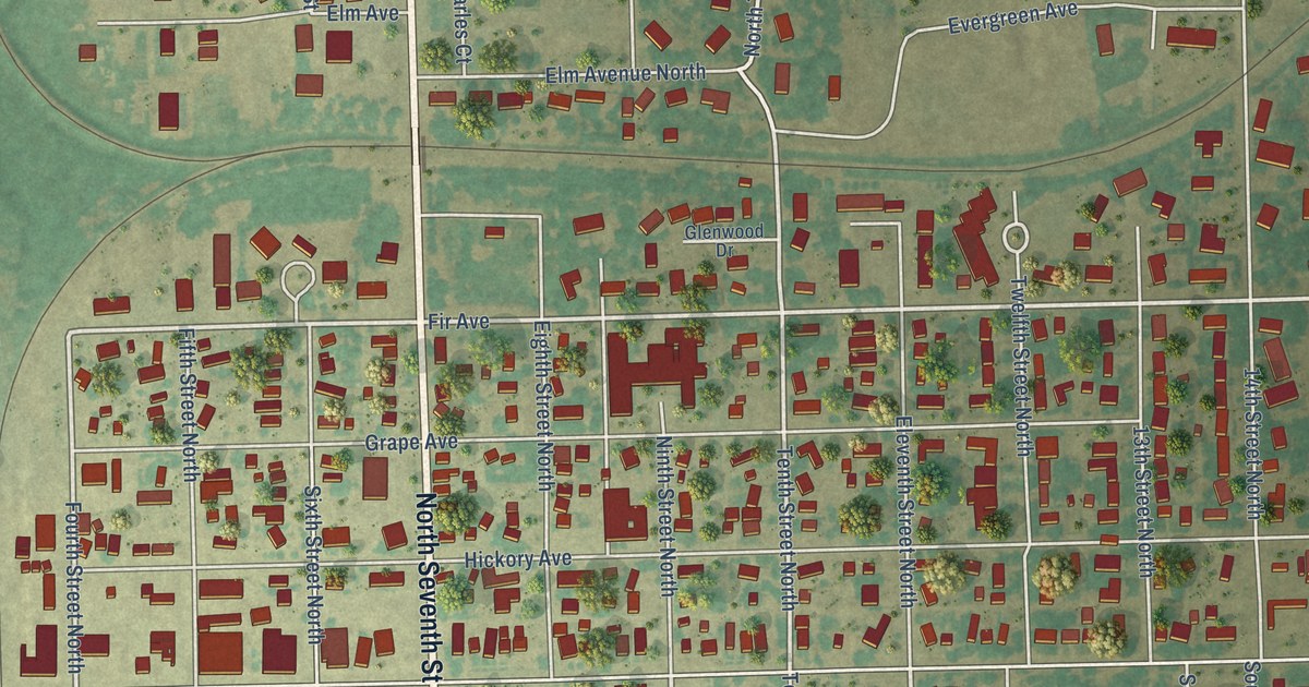 Map of Oakes, North Dakota in 2026