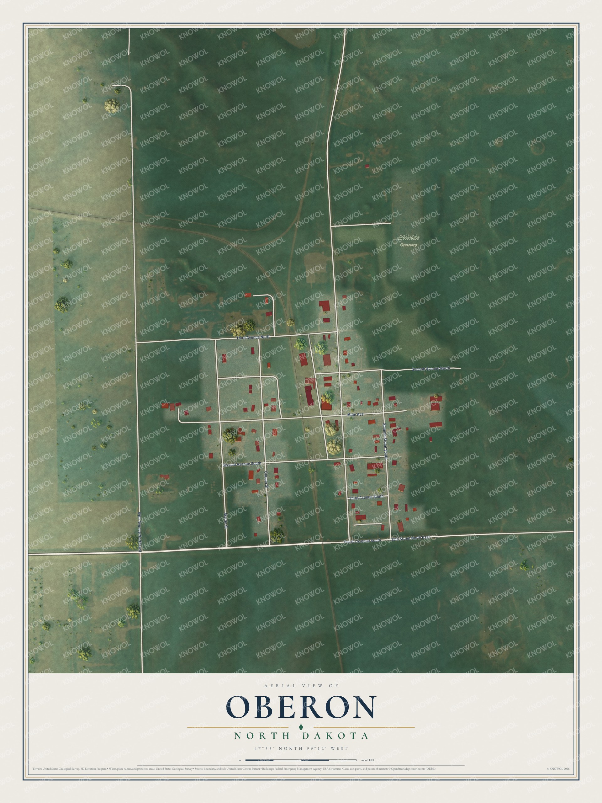 Watermarked full-map preview of Oberon, North Dakota