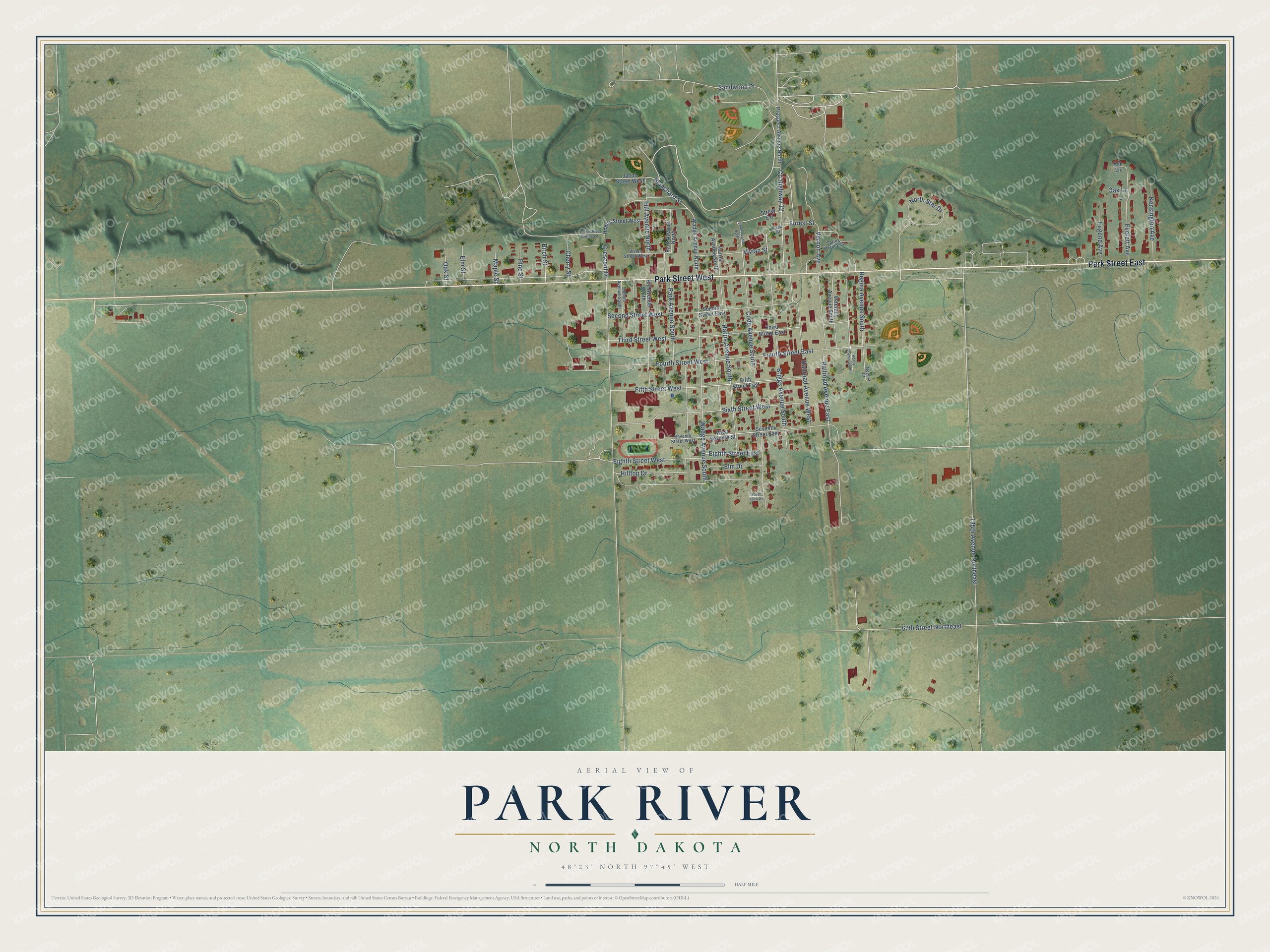 Watermarked full-map preview of Park River, North Dakota