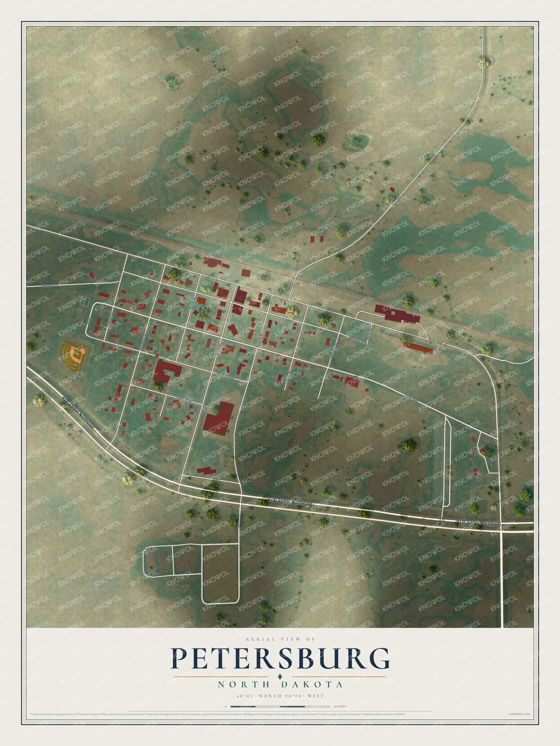 Watermarked full-map preview of Petersburg, North Dakota
