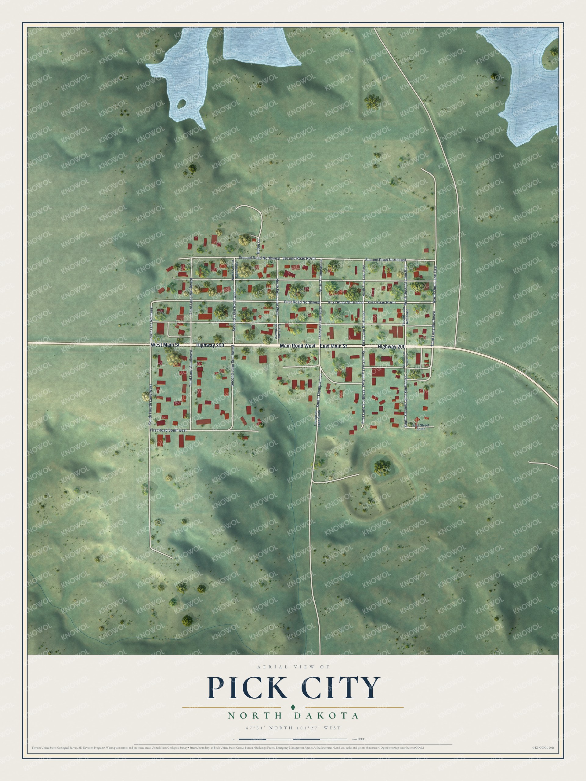 Watermarked full-map preview of Pick City, North Dakota